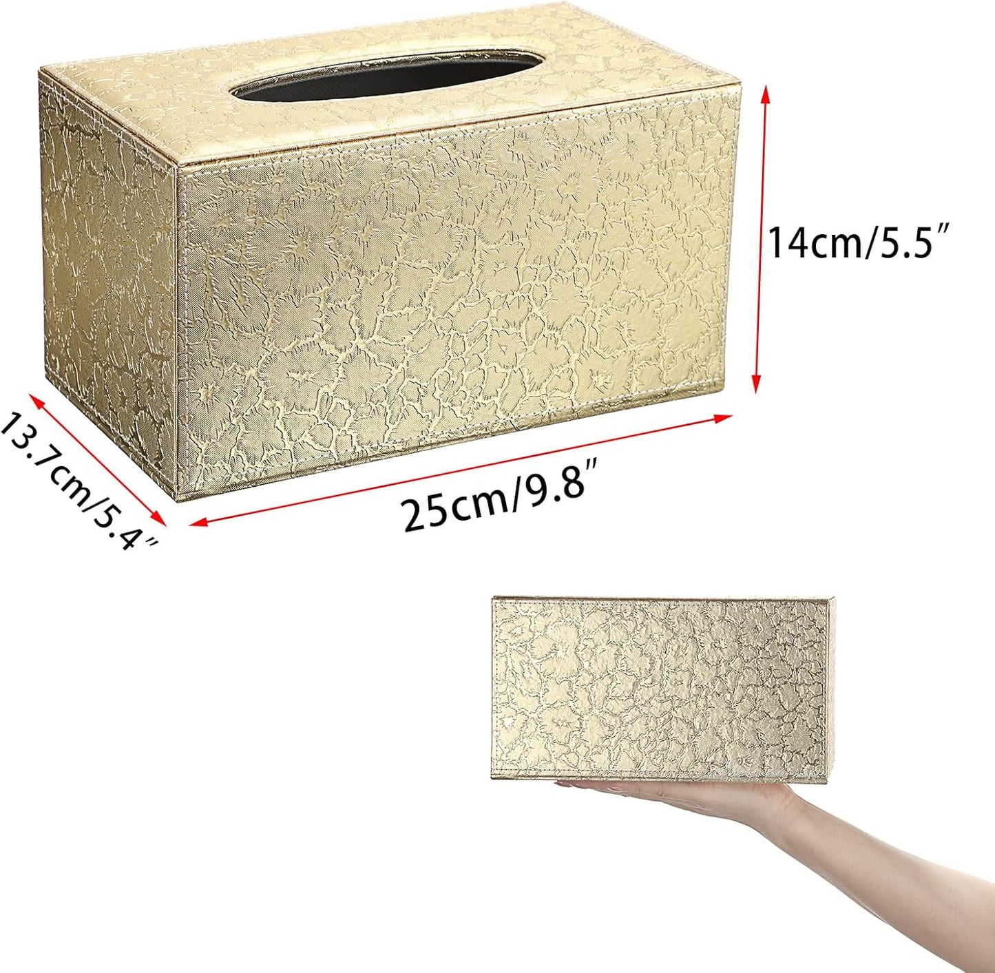 Sumnacon Tissue Box Cover Rectangle Leather Tissue Box with Magnetic Bottom,PU Cube Tissue Box Holder Decorative Gold Tissue Cover for Bathroom Toilet Bedroom Kitchen Office Table Desk Office,Large