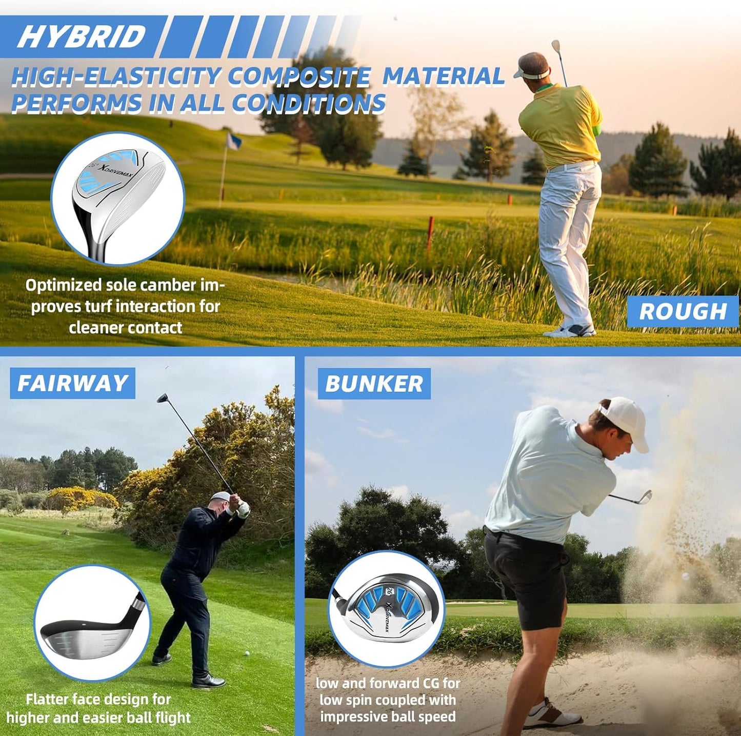 10 Pieces Golf Clubs Full Set Mens Right Hand,Golf Set Includes Stand Bag with Rain Hood, 1#Driver 3#Wood #5 Hybrid,with 3 Head Covers, 6# 7# 8# 9# PW# Irons and Putter