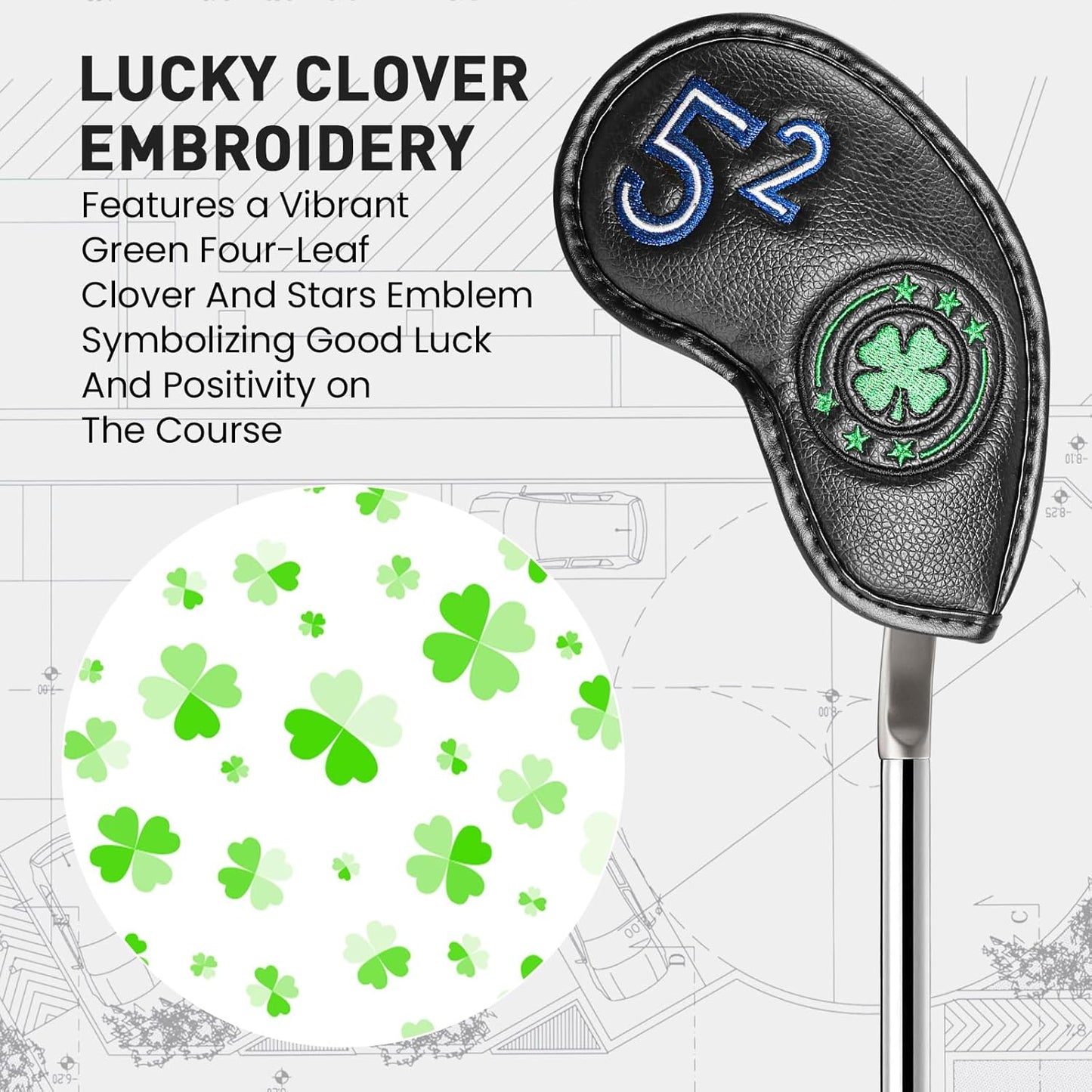 Golf Iron Wedge Head Covers 52° 54° 56° 60° 1 or 4 Pack, Synthetic Leather Clover USA Flag Design Club Head Protection, Universal Headcover Fit Iron Clubs for Men Women