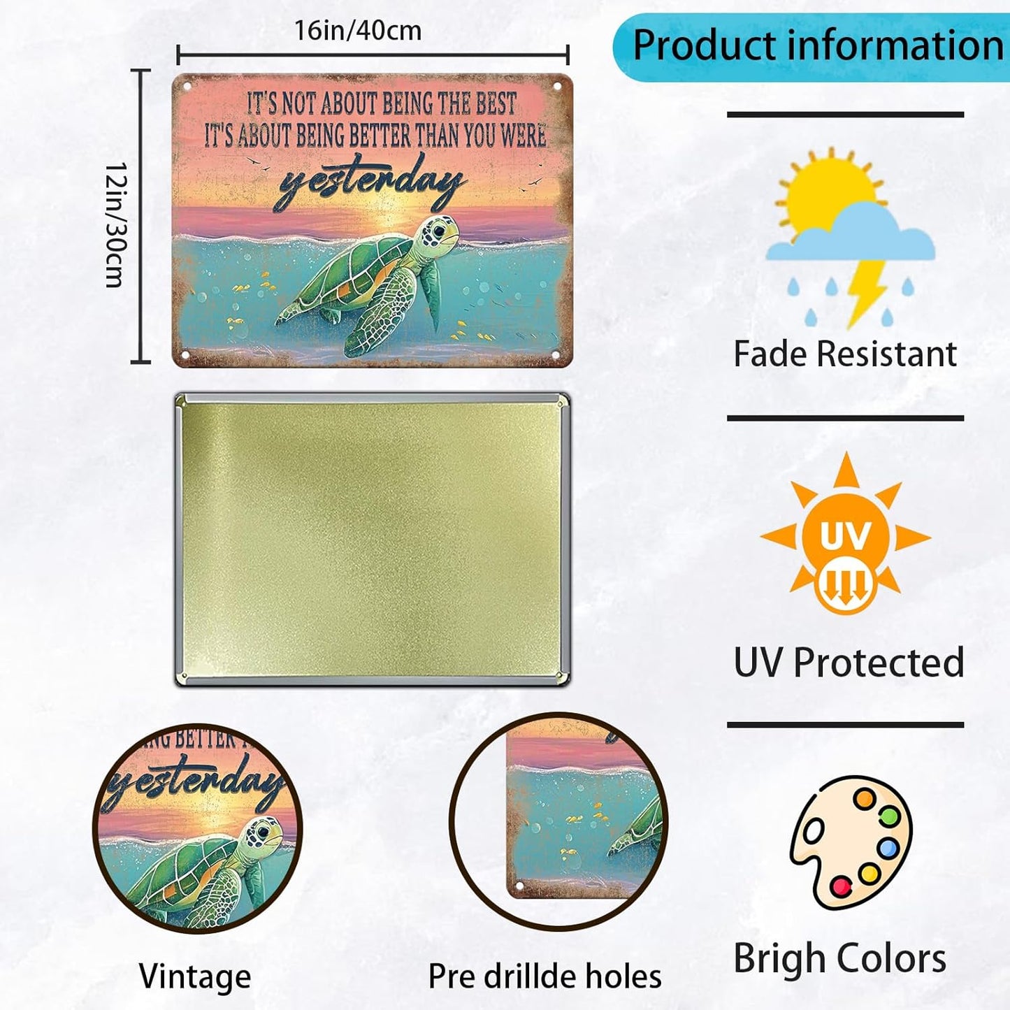 Vintage Sea Turtle Poster Metal Sign It's Not About Being The Best Sign Funny Retro Sign Restaurant Home Man Cave Wall Decor Signs 12x16 Inch