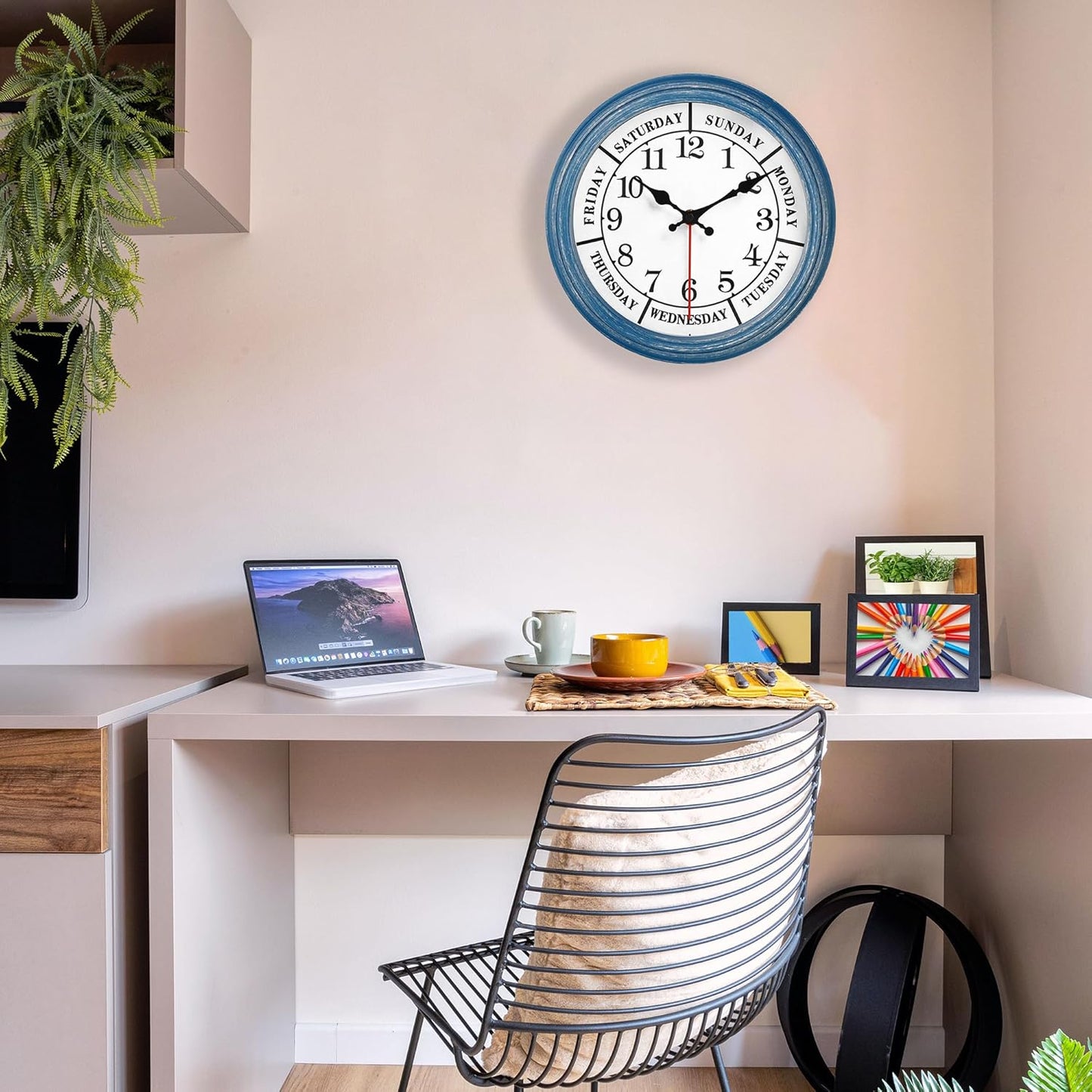 JENLYSTIME 12 Inch Retro Wall Clock,Classic Day of The Week Wall Clock,Silent Non Ticking Battery Operated Movement(Blue)