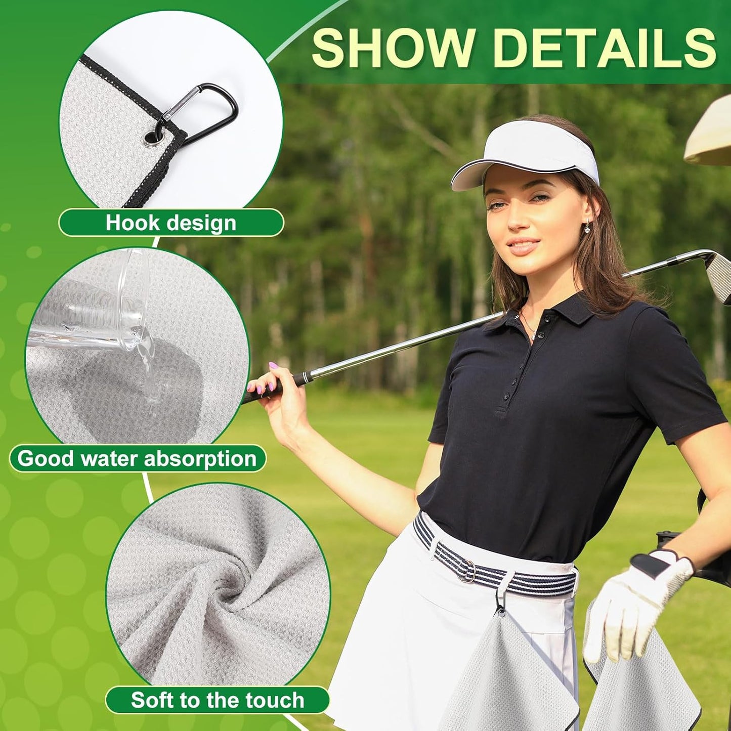 Batiyeer Golf Towels Bulk for Bags 16'' x 24'' Microfiber Waffle Pattern Golf Towels Trifold with Clip for Hiking,Tournament, Yoga