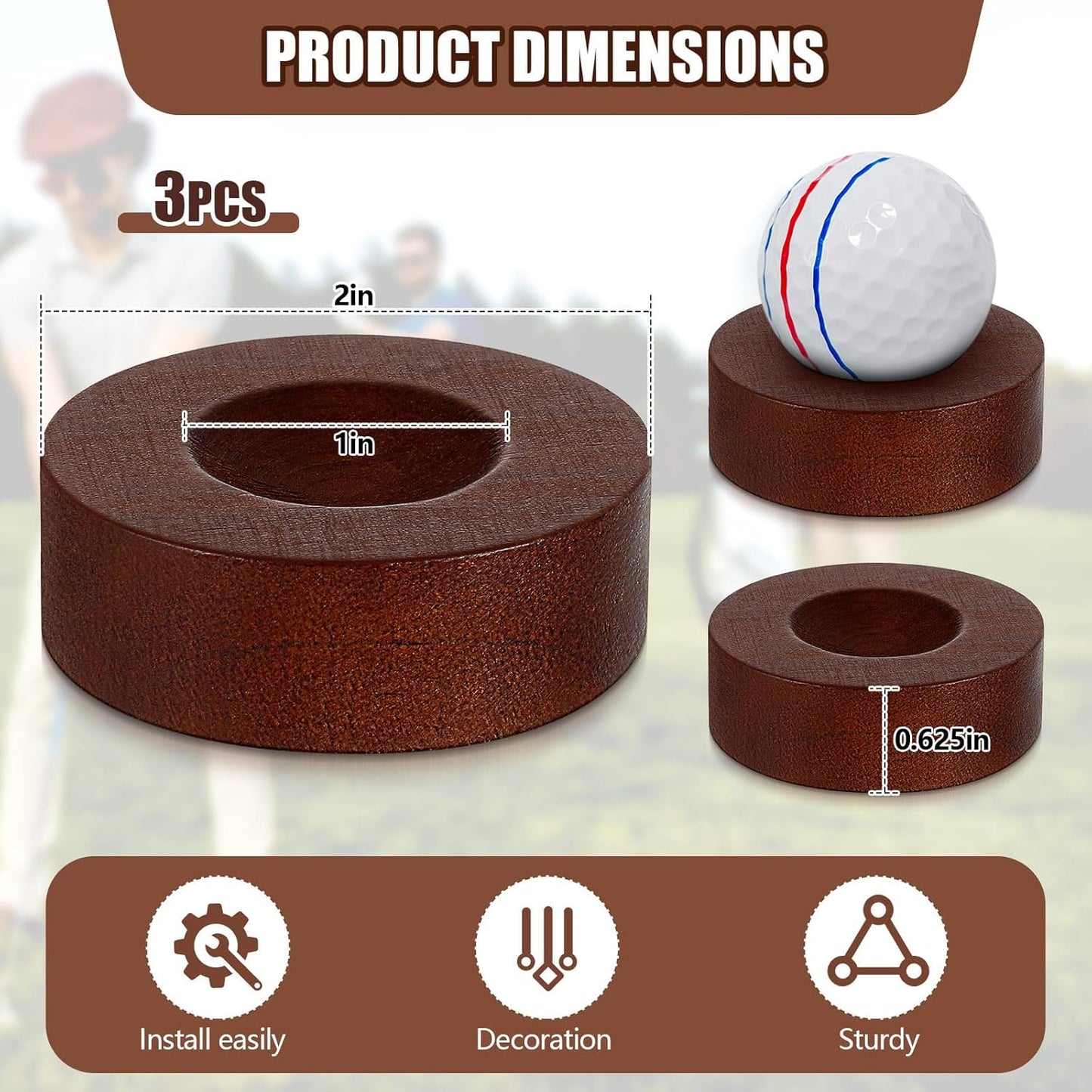 Wooden Golf Ball Display Stand 2 Inches Single Golf Ball Holder Mini Wood Display Bases Stand for Egg Stone Rock Decor