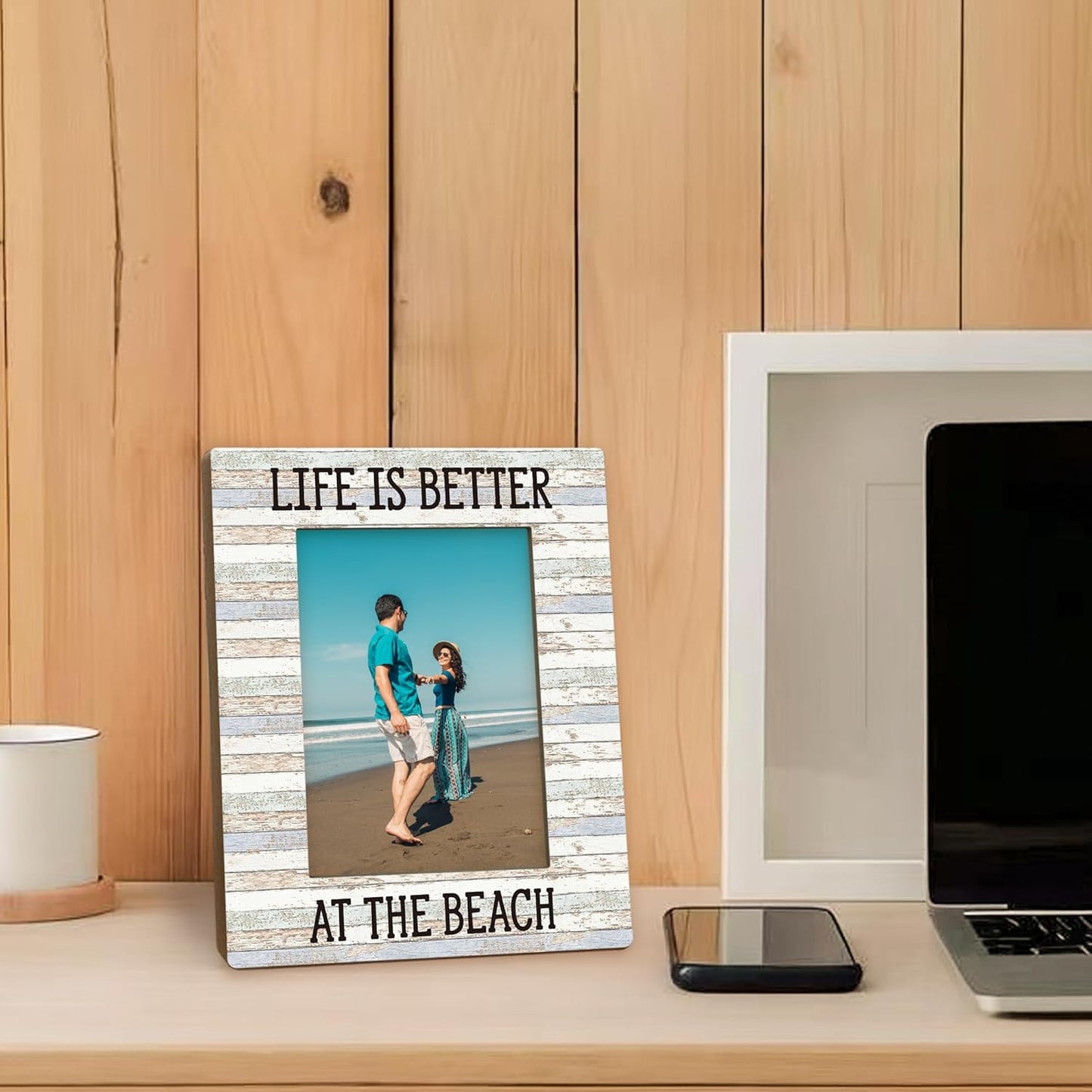 Beach Picture Frame 5x7, Coastal Photo Frame, BeachVocation Gifts for Women men BeachLovers, Life is Better at The Beach Holiday Wooden Picture Photo Frames for BeachHouse Desk Home Room Decor