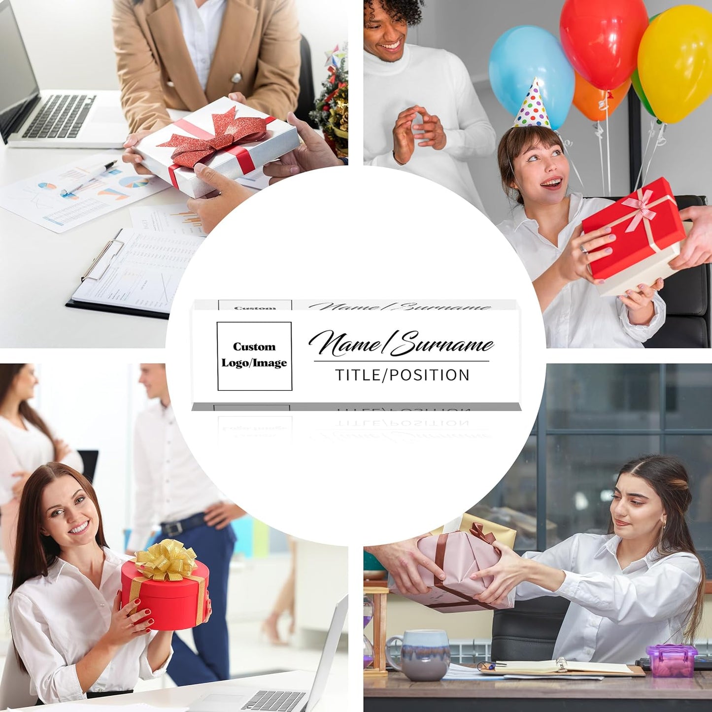 Personalized Name Plate for Desk Custom Acrylic Desk Name Plate Custom Employee Appreciation Gifts Office Gifts for Women, Men, Boss, Coworkers, Teacher, Nurse (Logo/Image)