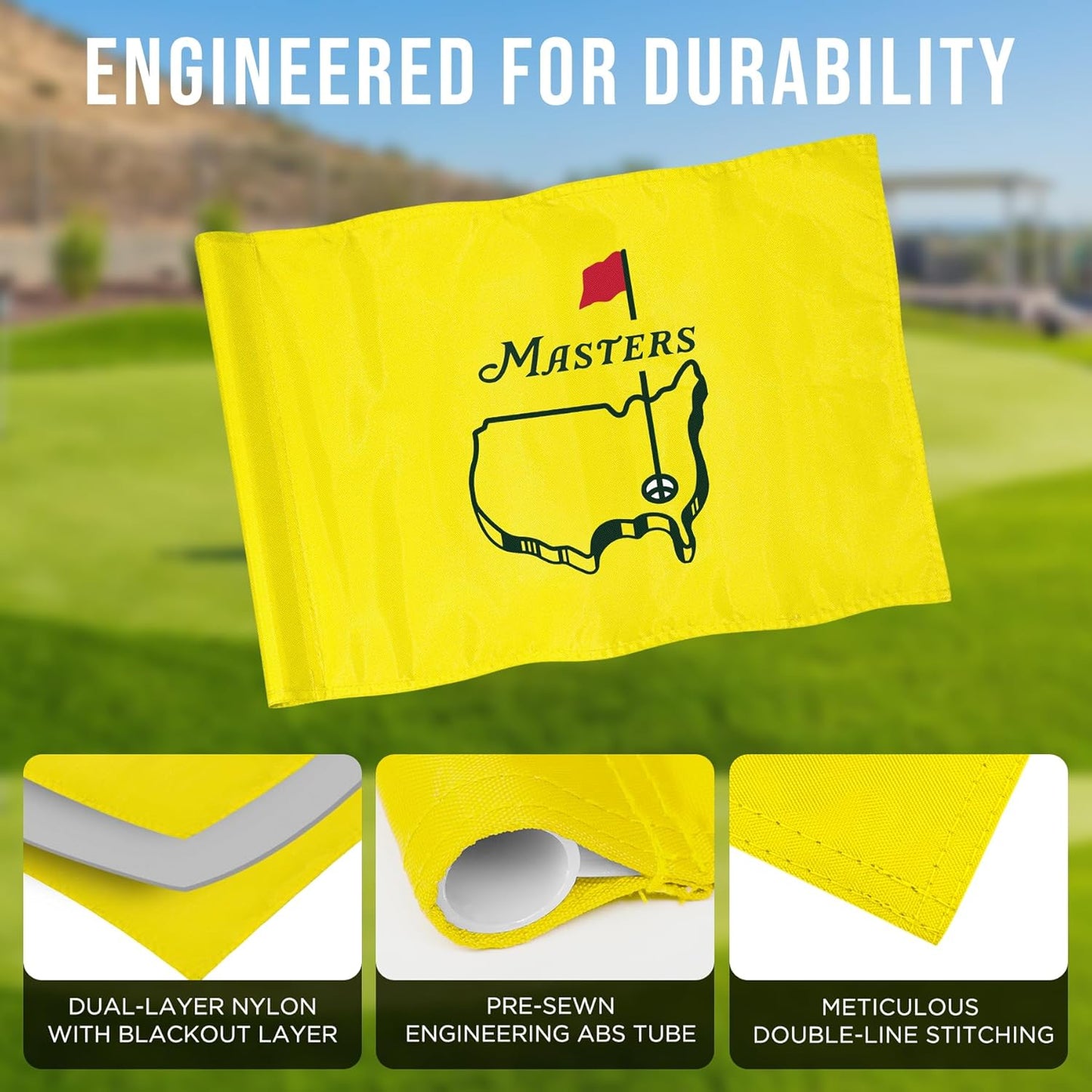 Golf Flag with Tube, Double-Side Printed Augusta National Flag, 420D Nylon Golf Pin Flags, Putting Green Flags for Golf Course Driving Range Collection, 14" H x 20" L, Yellow