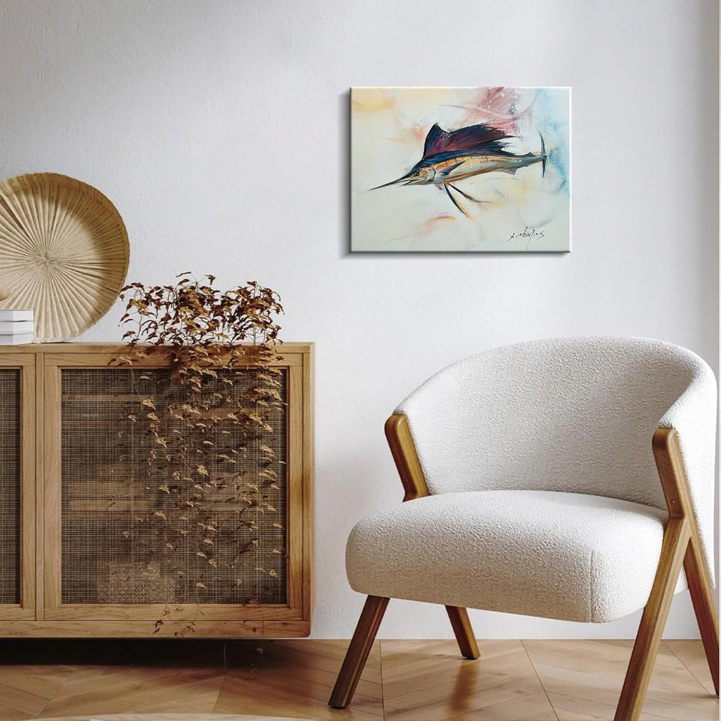 JZLDZS Sailfish Wall Art Nautical Bathroom Decor - 12x16 Inch Framed Coastal Canvas Print Ocean Animal Pictures Wall Decor for Bedroom & Kitchen