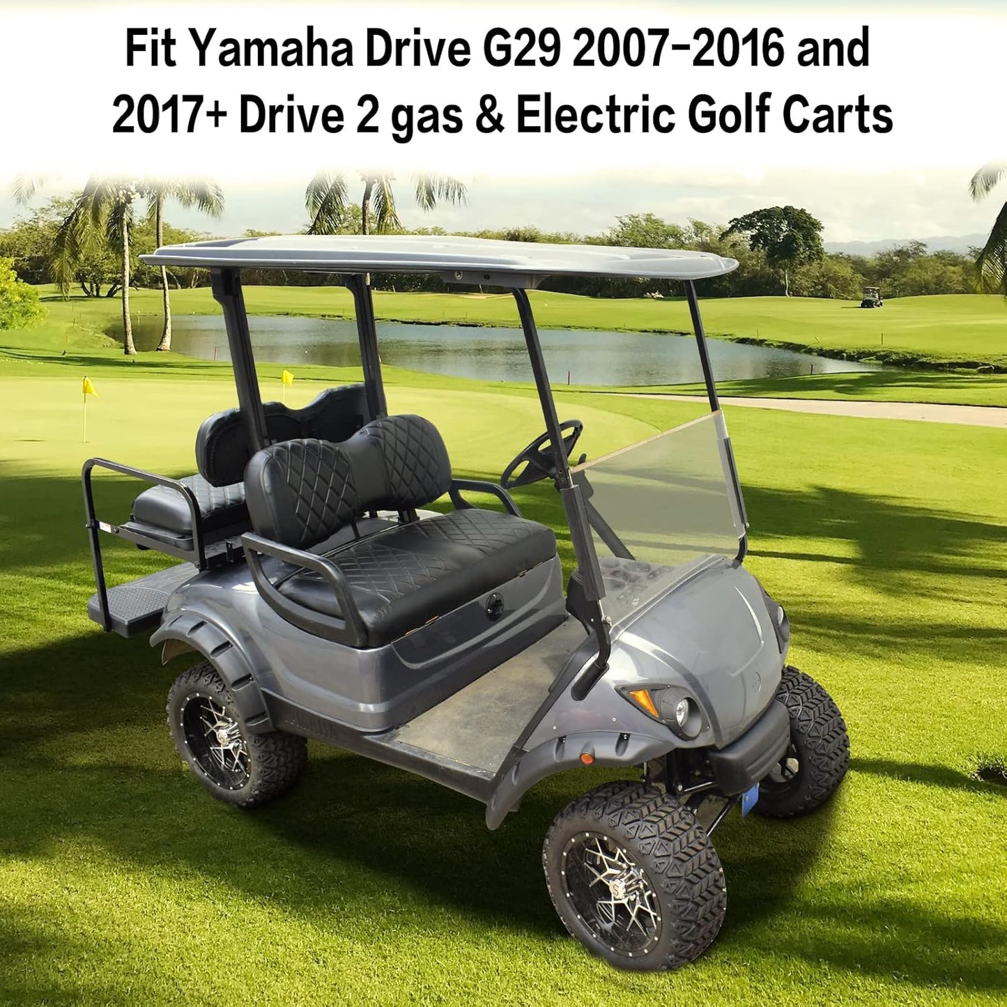 NOKINS Golf Cart YD Diamond Seat Cover for Yamaha Drive/Drive 2 OEM Standard Seat Cushion, No Stapler, Golf Cart Vinyl Replacement Front Seat Cover Black Stitching