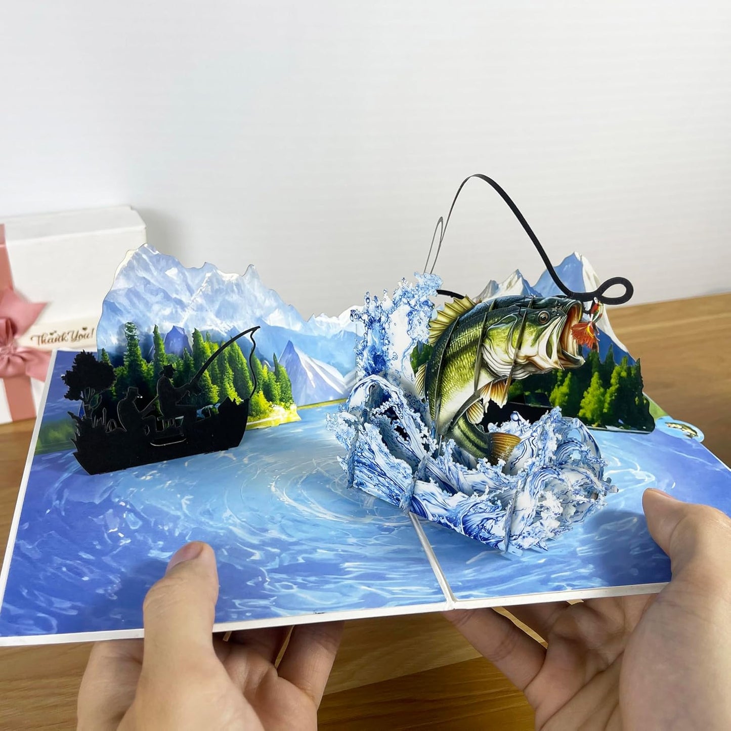 3D Bass Fish Popup Card - Handmade Fishing Paper Art for Birthday, Anniversary, Christmas, Father’s Day - Unique Greeting Card Gift for Him, Dad, Mom, Son, Husband, Boyfriend, Fisherman