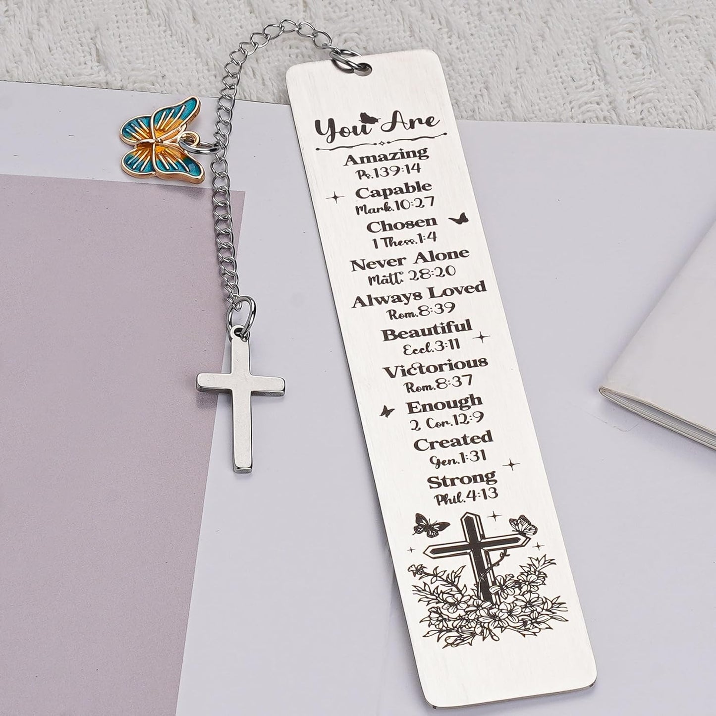 Metal Christian Bookmark for Women - Bible Book Marks with Scripture Verse Cross, Inspirational Religious Gifts for Baptism First Communion Birthday Graduation Back to School