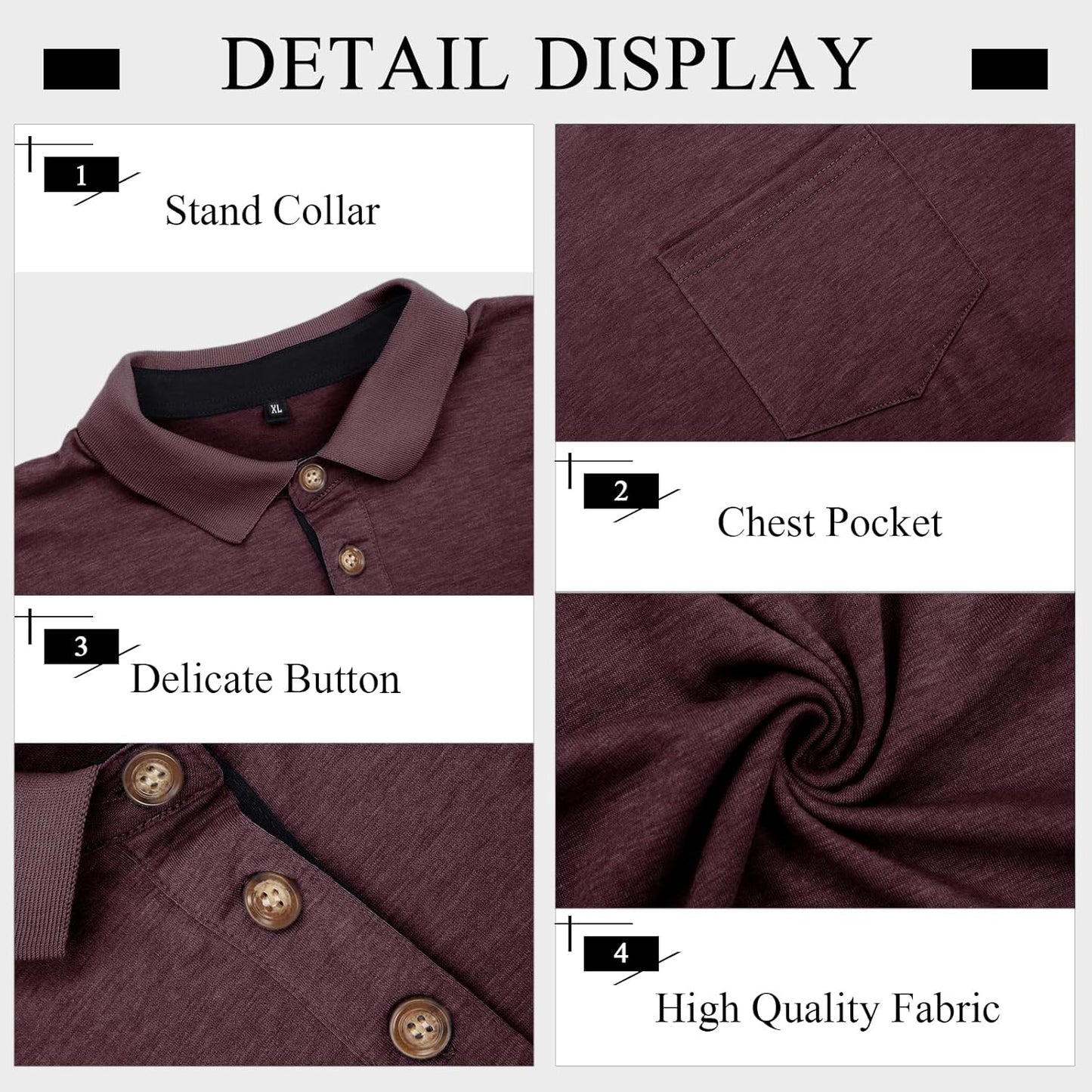 Mens Long Sleeve Polo Shirts Casual Moisture Wicking Golf Polo Shirts with Pocket
