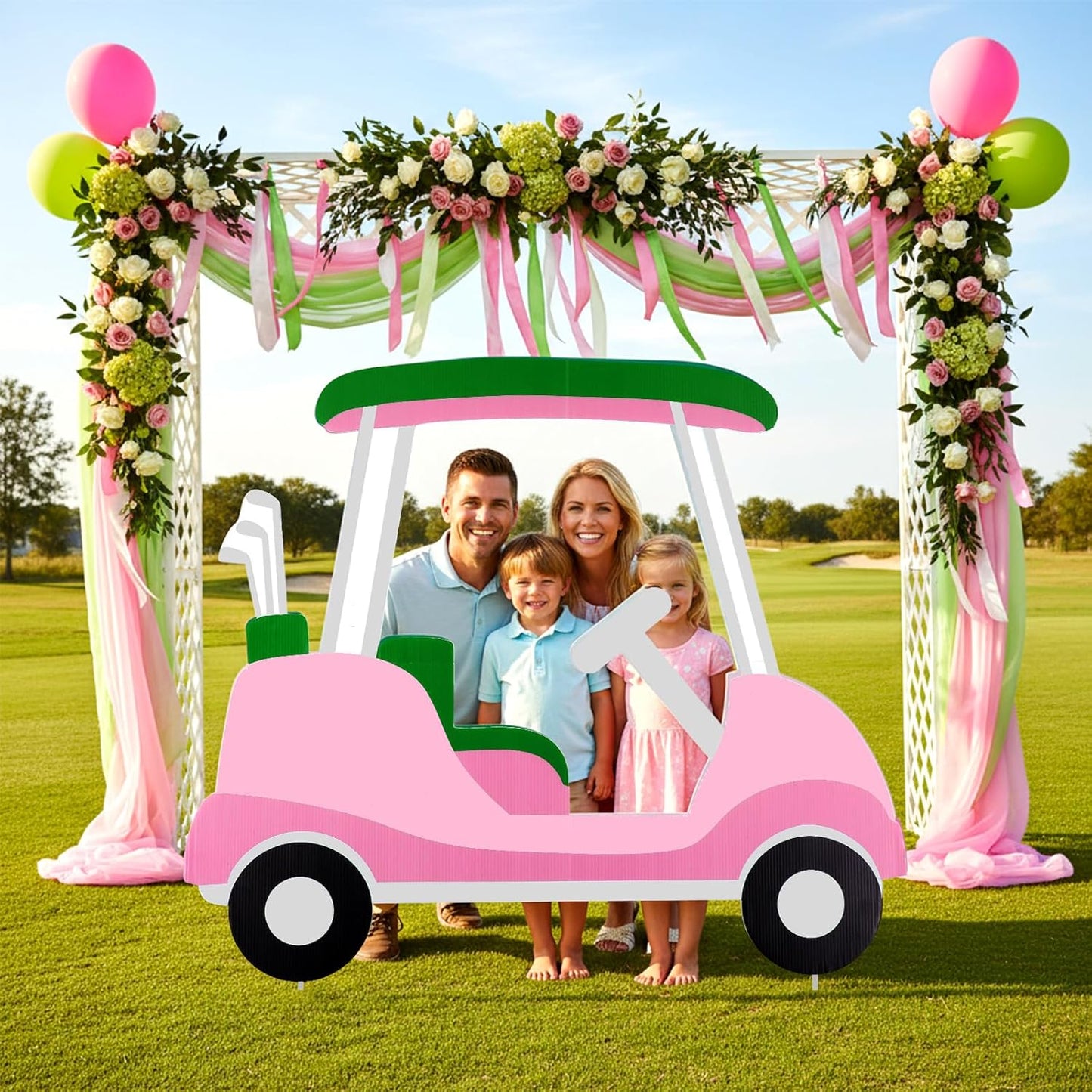 Janlaugh Golf Cart Cutout Props Golf Cart Decoration Backdrop Photo Booth Props Stand in Cardboard Fun Sports Photo Background for Baby Shower Birthday Decor First Birthday Gender Reveal Party Supply