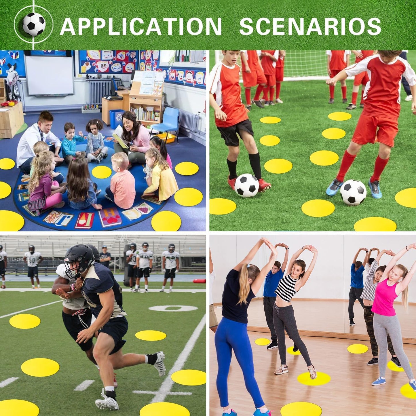 Poly Spot Markers 10 inch 12 Pcs Non-Slip Rubber Agility Training Markers Floor Dots Flat Field Cones for Football, Soccer, Basketball, School Exercise Drills, Dance Practice