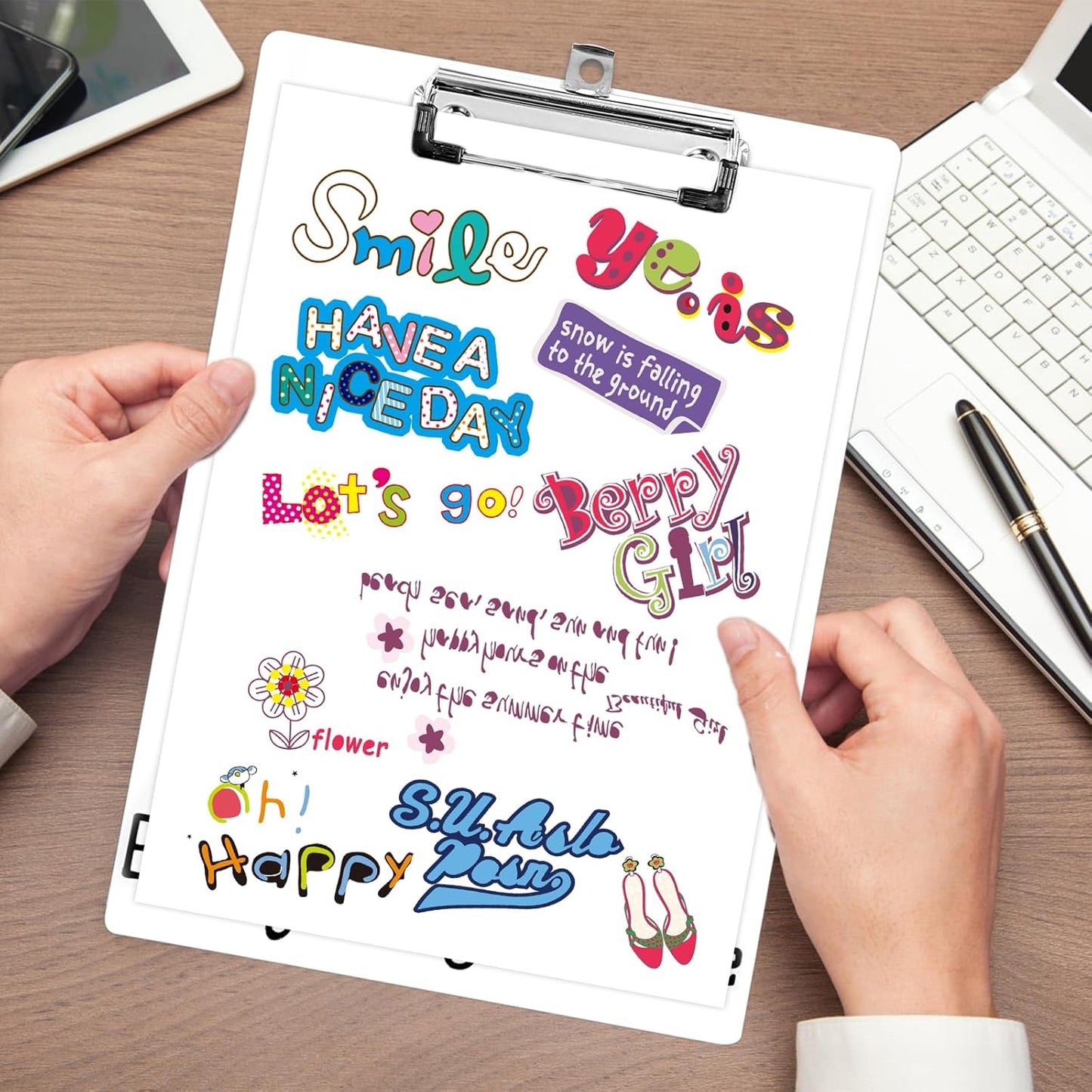 Plastic A4 Clipboards, Cute Fashion Clipboard Decorative, 12.2" x 8.7" Standard A4 Size Clipboards, Plastic Acrylic Clipboard for Teacher, Social Worker, Students,Women, Office Supplies (I'm fine)