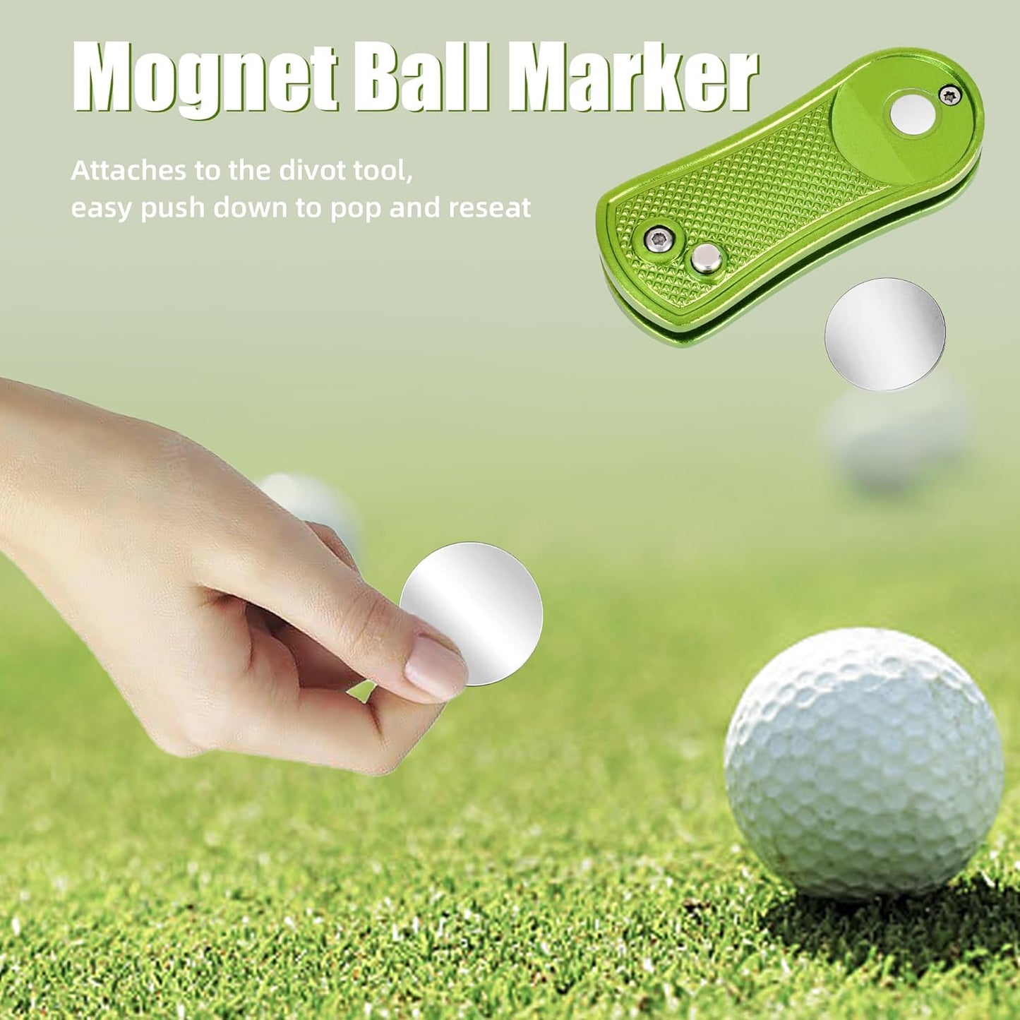 Mile High Life Golf Divot Repair Tool, All Metal Foldable Divot Tool with Pop-up Button & Magnetic Ball Marker
