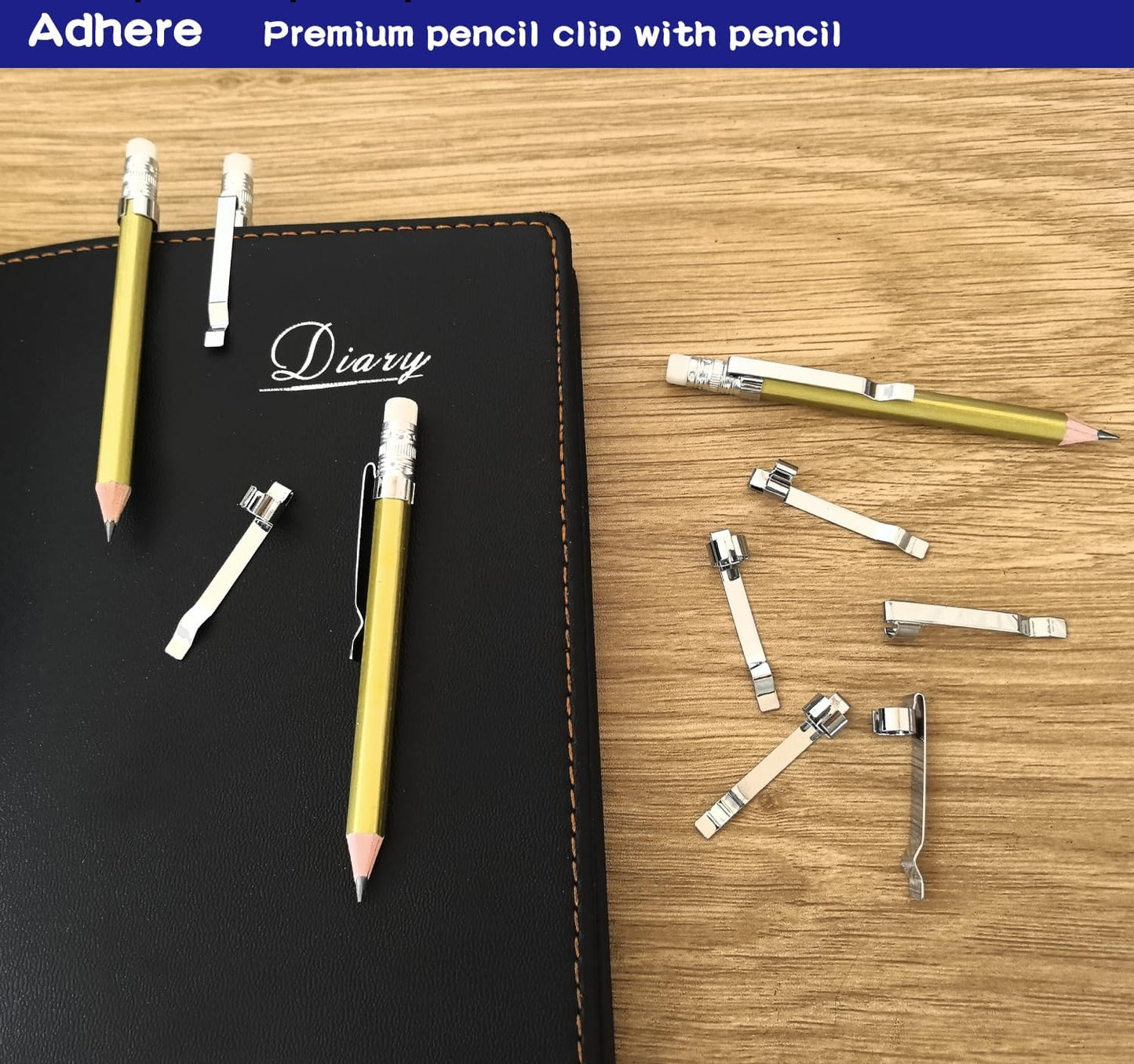 Adhere 12pcs Golf Pencils with eraser Hexagon gold Wooden Pencils Graphite 2B for Golf Event Scoring,Classroom,Wedding,Company Meetings,Pew, Pocket (z-Gold pencil 12pcs + pencil clip 12pcs)