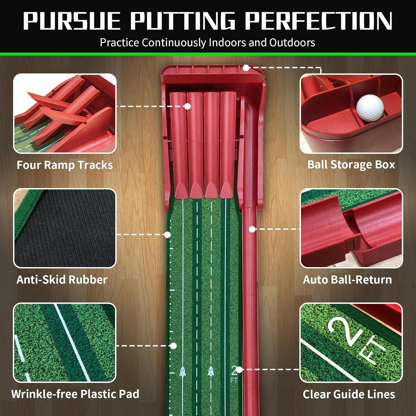 Putting Green Indoor - Golf Putting Mat with 4 Automatic Ramp and Ball Return - Practice Game Golf Gifts for Home or Office and Golfers - Funny&Cool Gifts