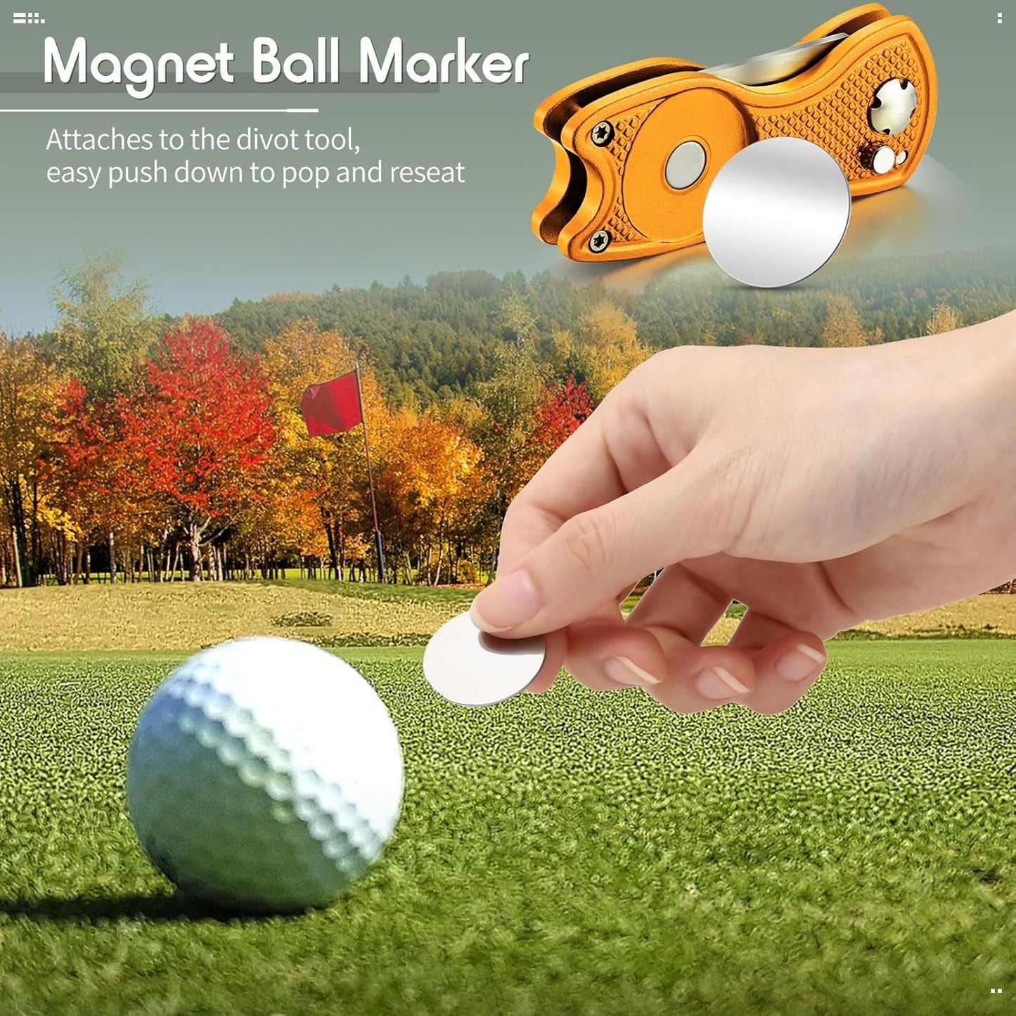 Skylety 4 Pcs Golf Divot Repair Tool Metal Foldable Golf Divot Tool with Magnetic Pop-up Button Ball Marker Stainless Steel Switchblade for Golfers Prizes