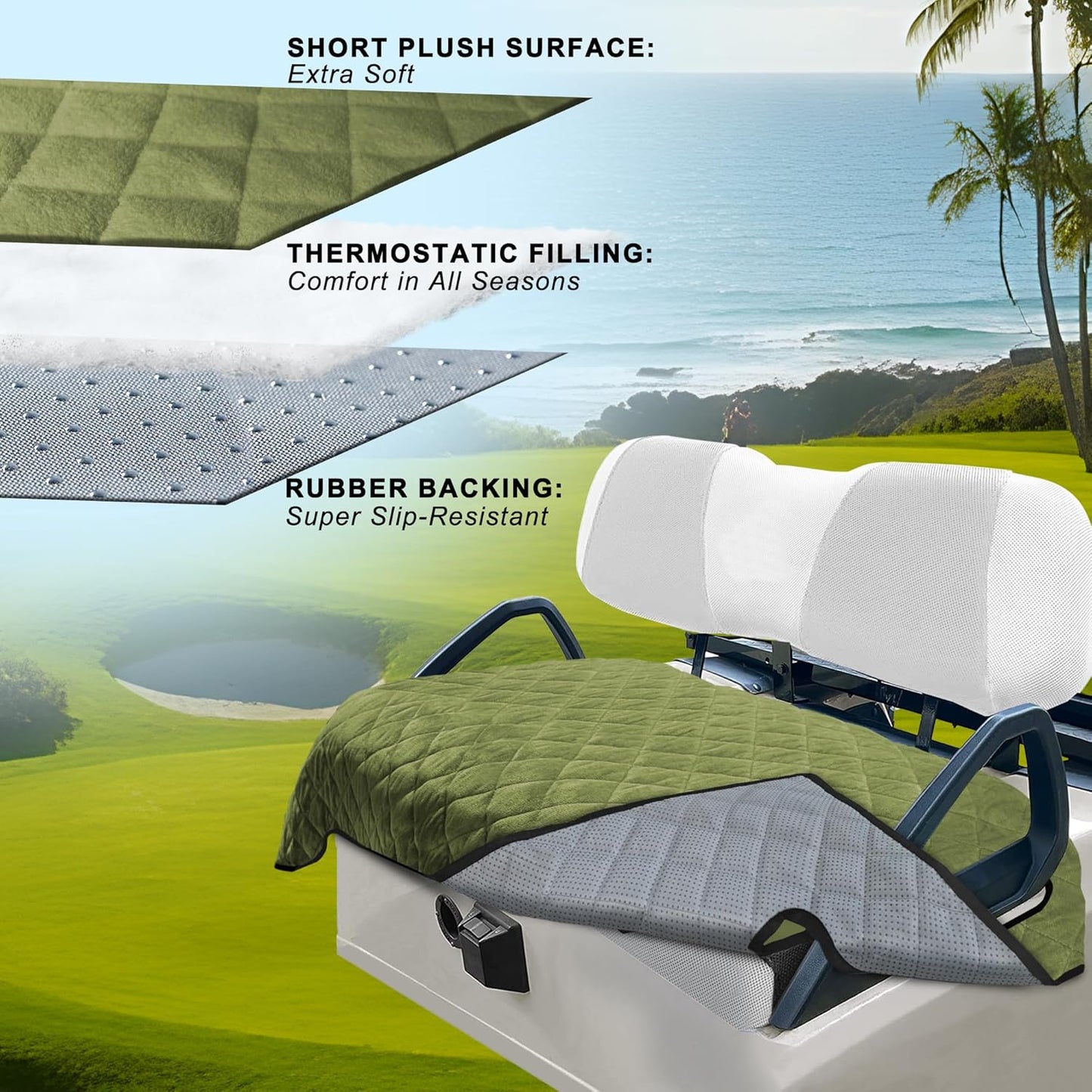 YOKYHOM Golf Cart Seat Covers, Golf Cart Seat Towel Blanket, Short Plush Surface, Soft and Comfortable, Suits EZGO, Yamaha, Club Car and Other 2-Seat Golf Carts, 51"x 30.5", Grass Green