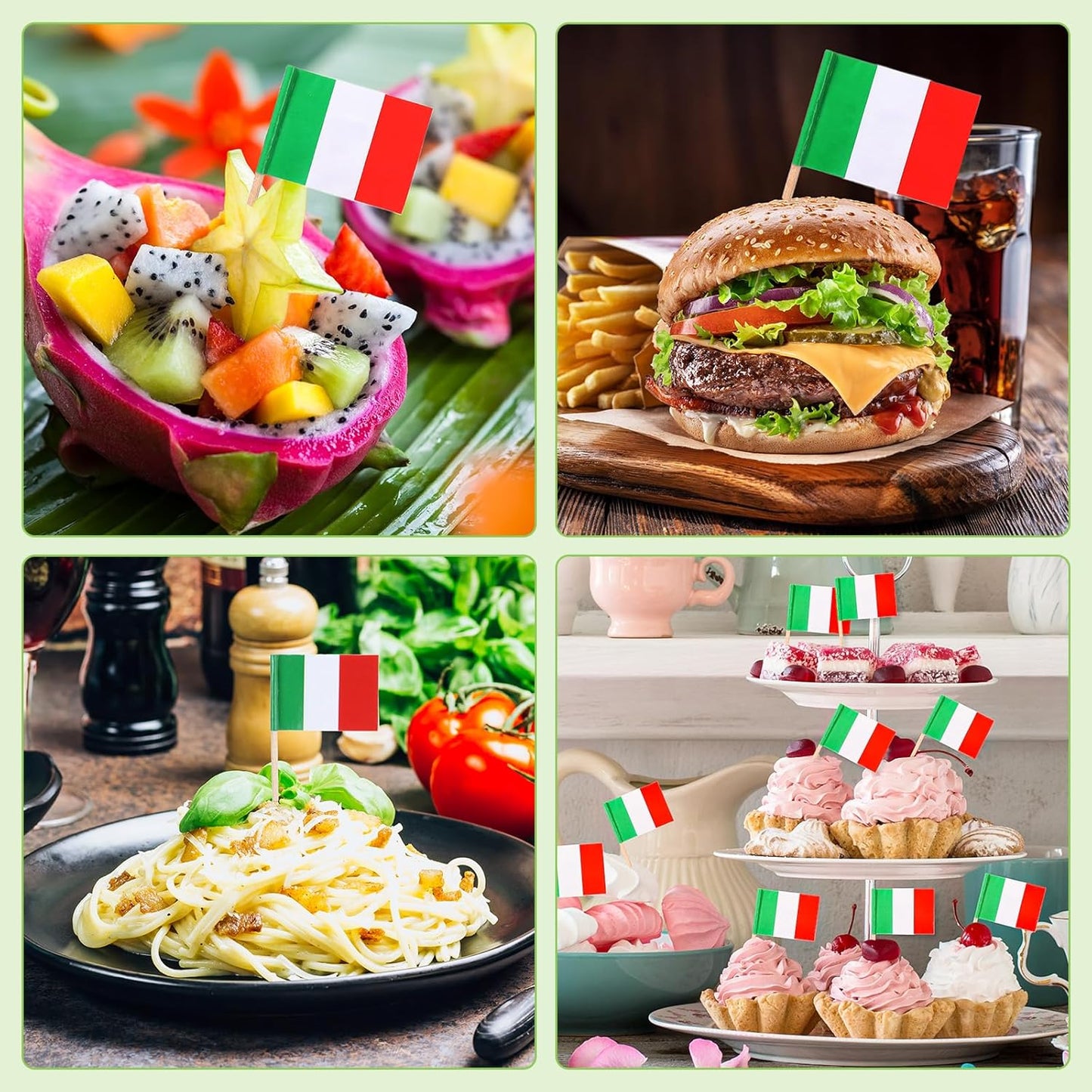 Meanplan 1000 Pcs Italy Flag Italian Toothpick Flags, Cocktail Picks Small Mini Stick Italy Cupcake Toppers Country Picks Party Decoration Celebration Cocktail Food Appetizers Bar Cake Flags