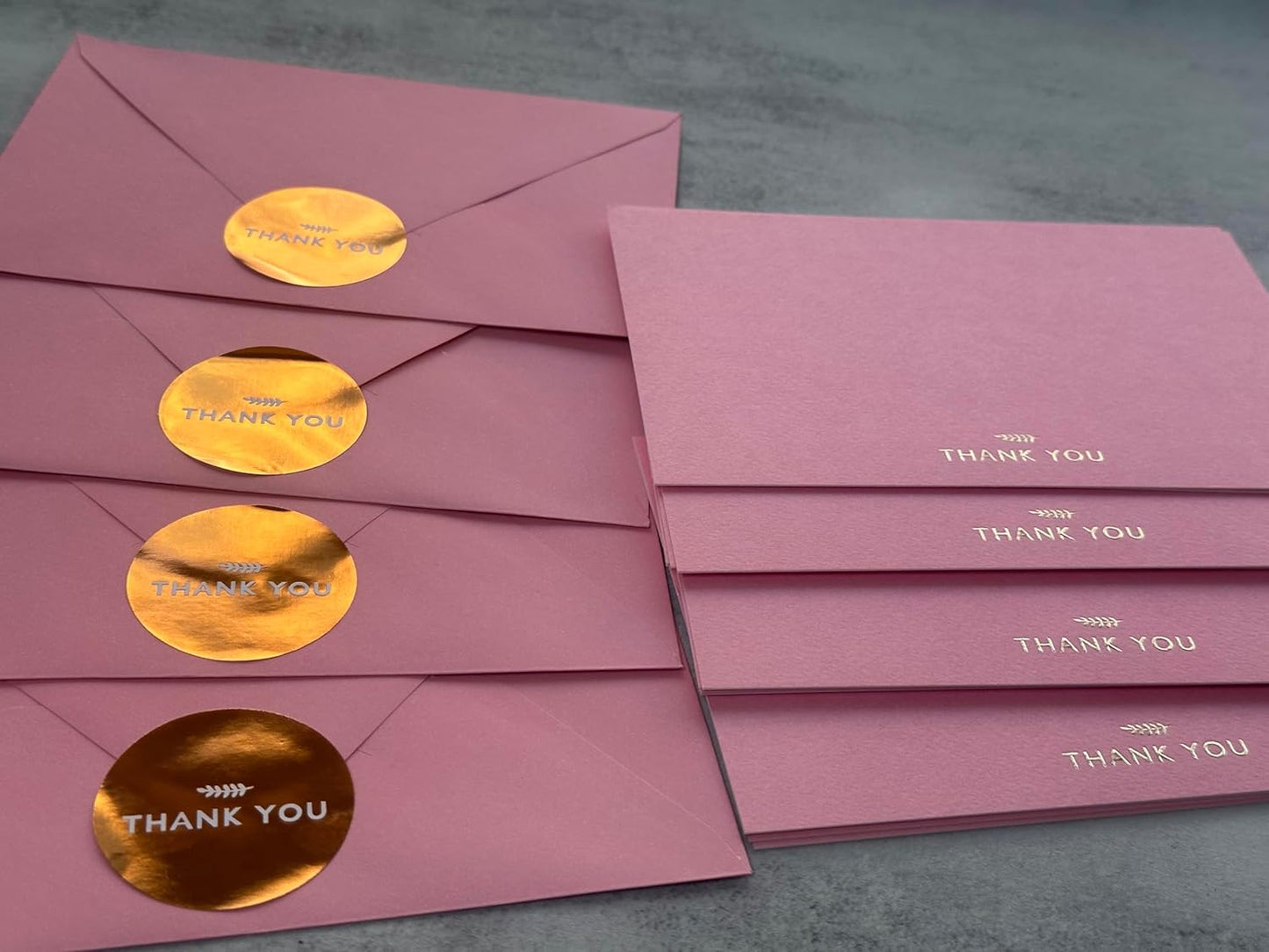 RUN2PRINT Thank You Cards with Envelopes & Gold Foil Stickers – Flat Dusty Blue Cards (4″×6″) – Embossed Italian Textured Thick Paper – For Weddings, Business & Every Occasion