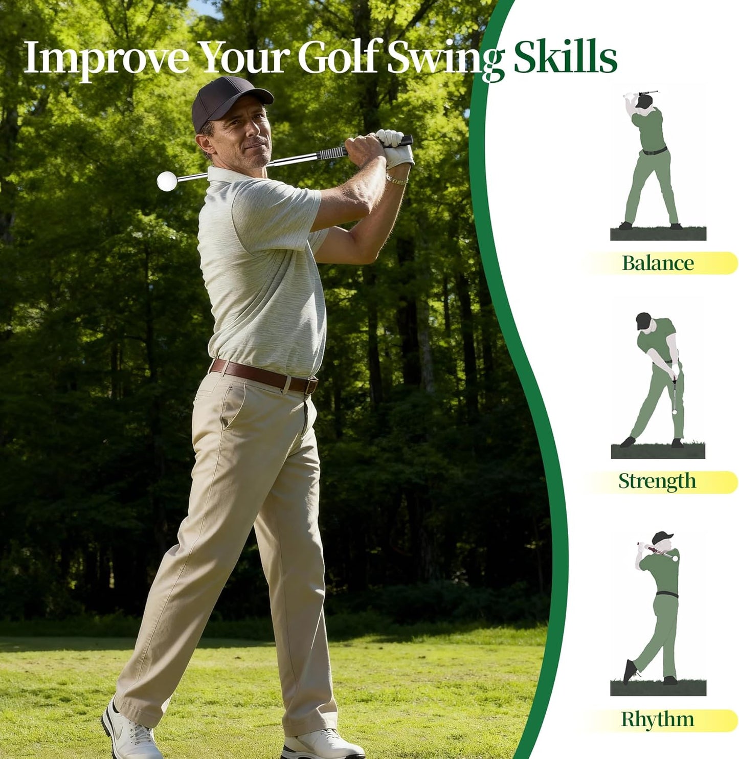 Retractable Golf Swing Training Aid, Portable Golf Swing Trainer for Warm Up Right-Handed Click Stick Golf Grip Trainer with Rhythm Click Sound, Golf Accessories for Beginners, Indoor Outdoor Practice