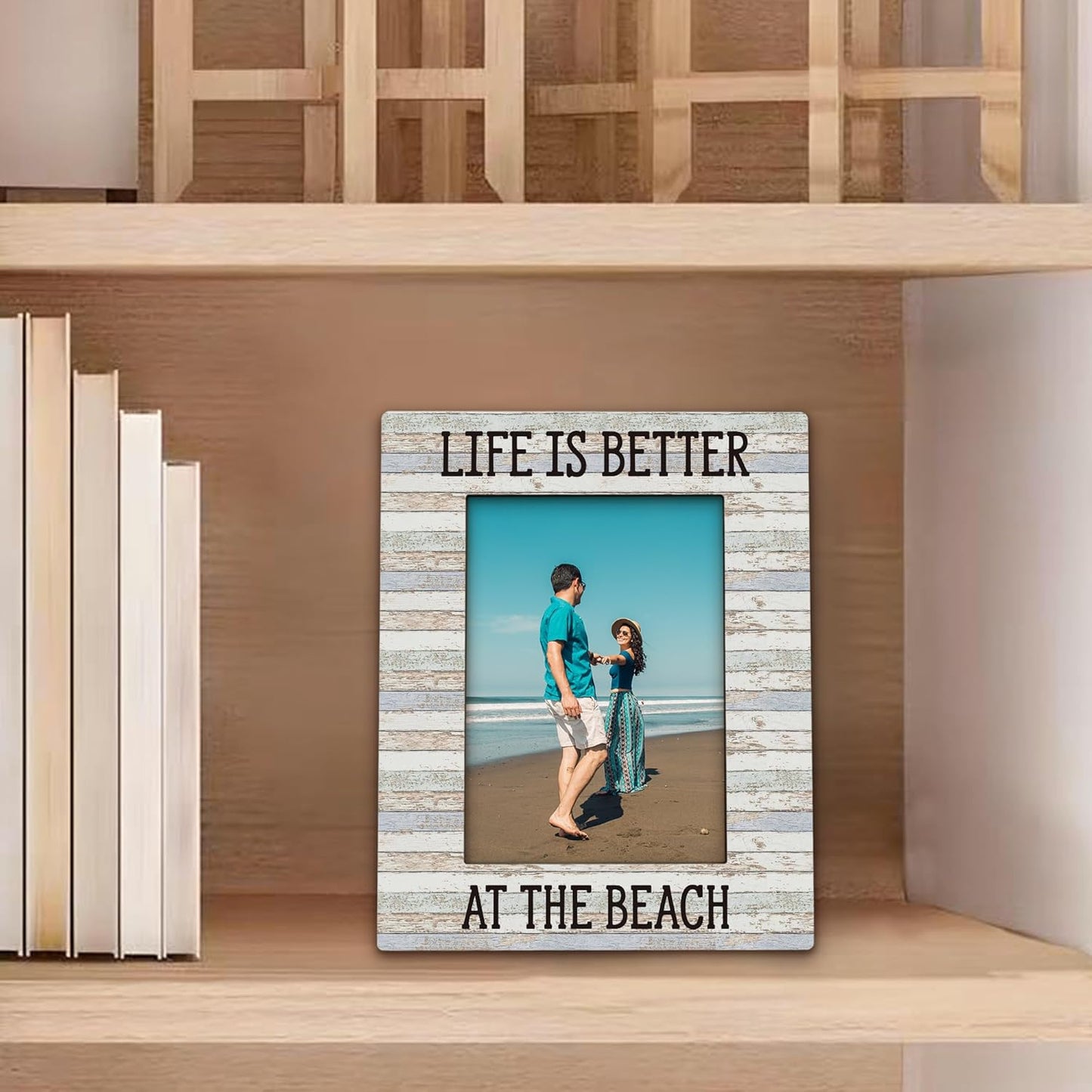 Beach Picture Frame 5x7, Coastal Photo Frame, BeachVocation Gifts for Women men BeachLovers, Life is Better at The Beach Holiday Wooden Picture Photo Frames for BeachHouse Desk Home Room Decor