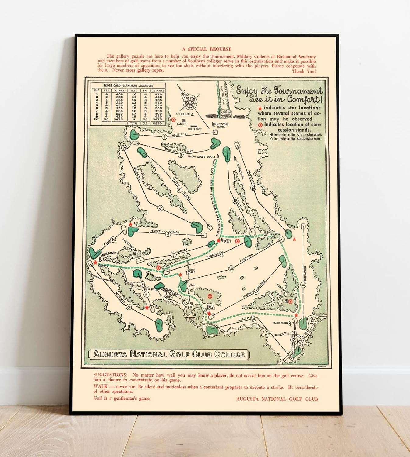 Historic Map - Augusta National Golf Club Course, 1954 - Unframed Vintage Wall Art (11in x 14in)