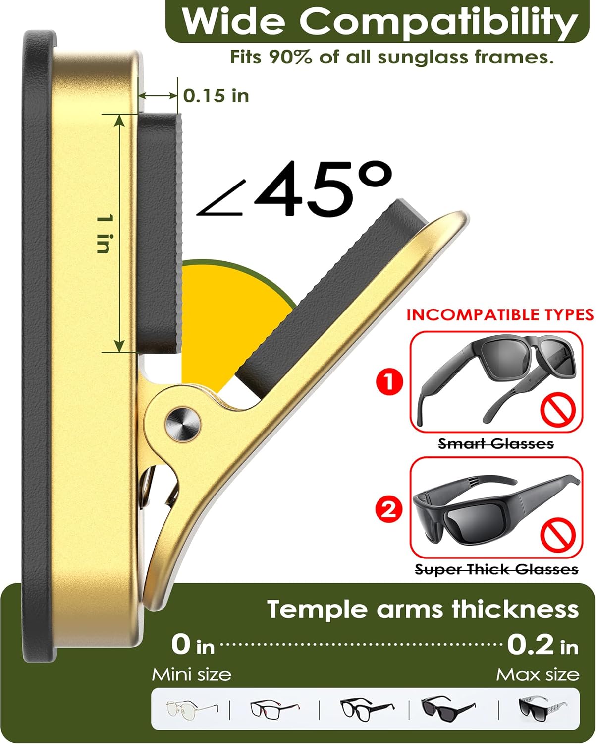 Sunglass Holder for Golf Cart, Magnetic Aluminium Sunglass Holder Clip Accessory for Golf Carts, Silicone Padded Eyeglass Clip Universal Fit with Gift Storage Bag