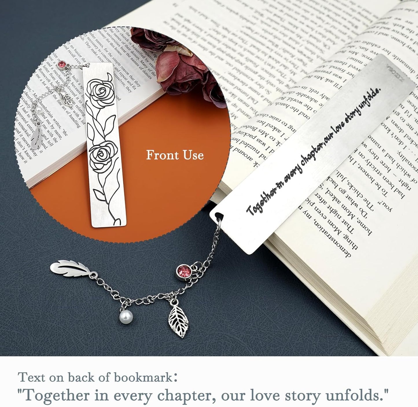 Metal Bookmark Gifts for Women Men,Book Marks for Reading,Bible Bookmarks,Friends Teacher Birthday Valentines Mothers Fathers Day Christmas Book Lovers Gift (04-Rose Bookmark)