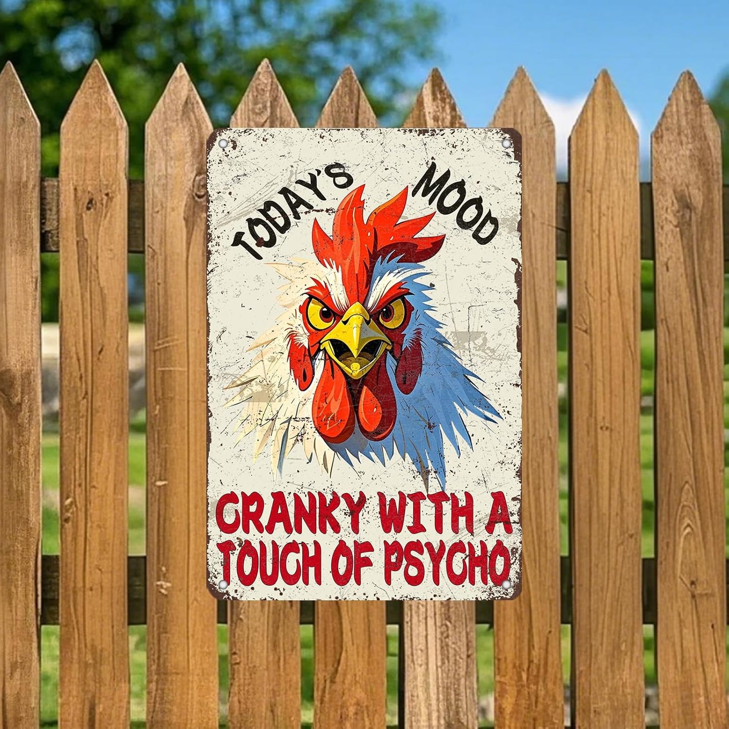 Funny Chicken Today'S Mood Metal Tin Sign 12x8 Inch Novelty Farm Chicken Tin Sign Farmhouse Rooster Poster Home Kitchen Garden Bar Restaurant Coffee Are Wall Decor