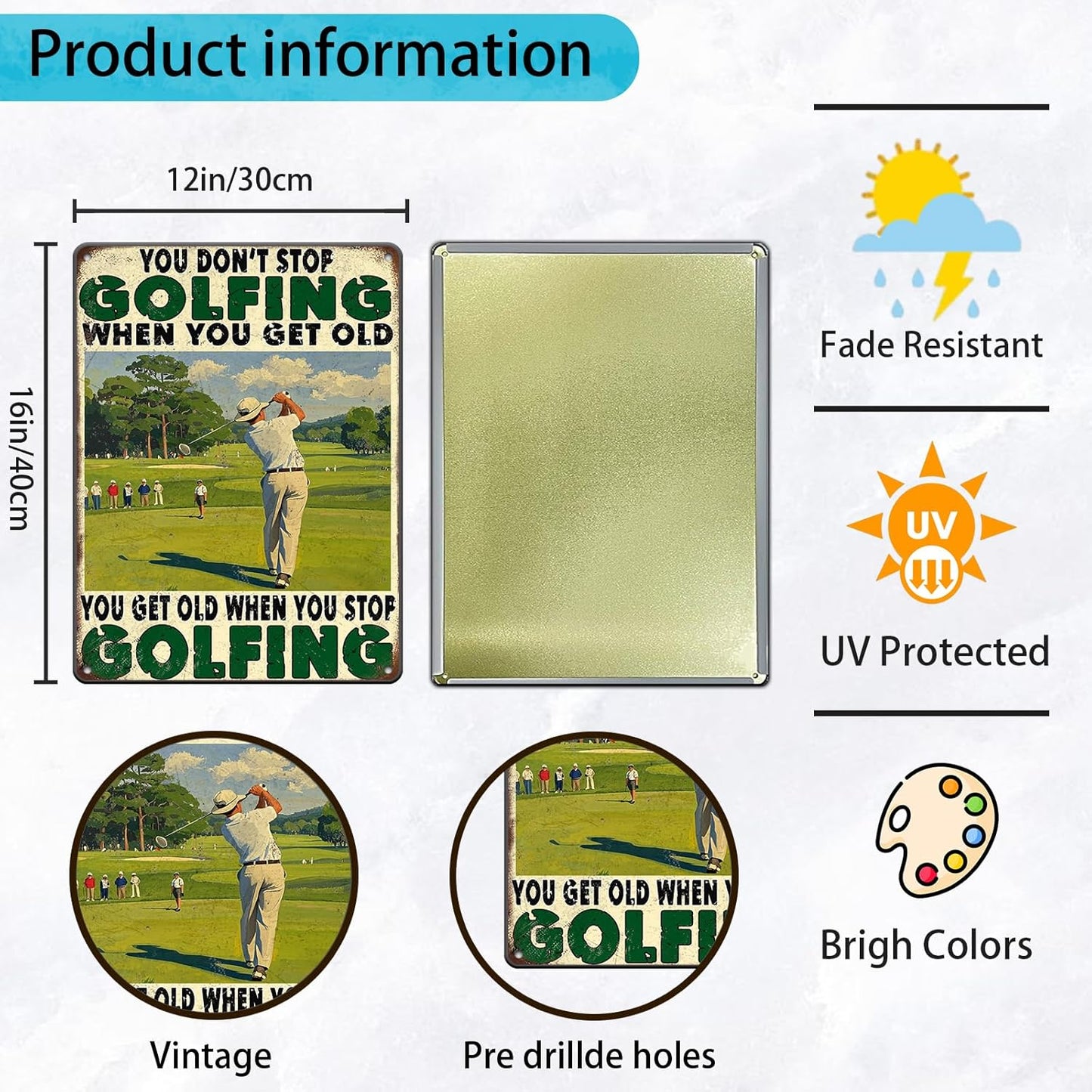 Funny Golf Tin Sign 12x16 Inch Golfing Metal Tin Sign You Get Old When You Stop Golfing Sign Home Kitchen Garden Restaurant Man Cave Wall Decor