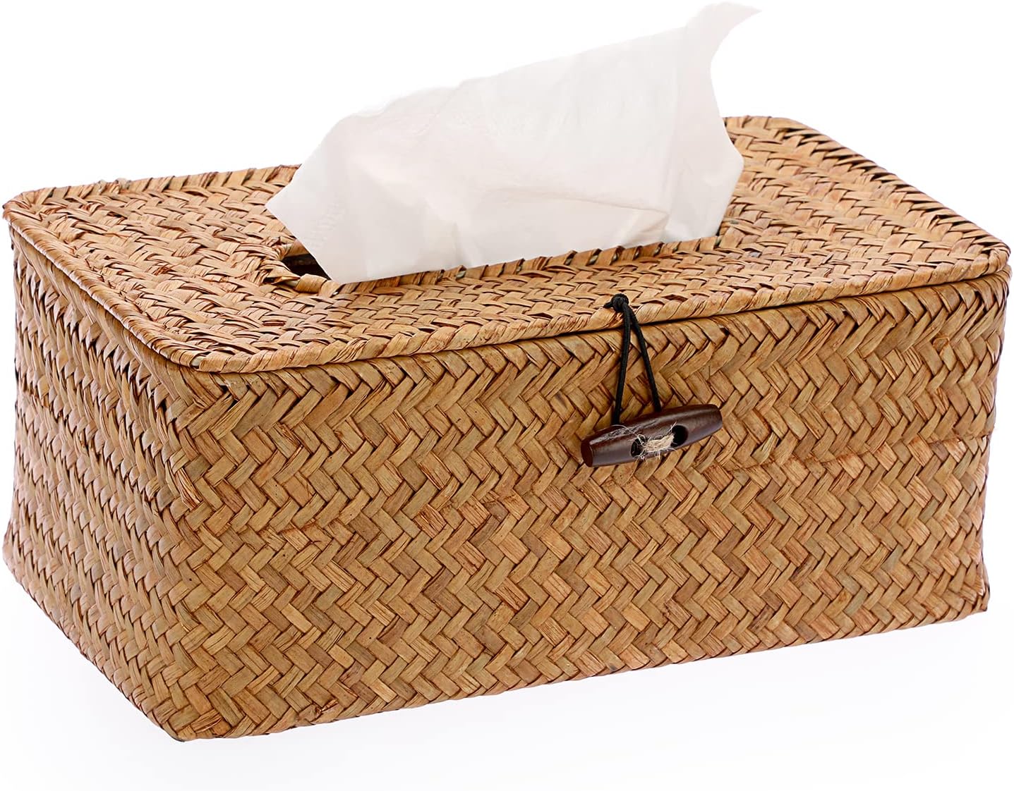 Sumnacon Tissue Box Cover Rectangle Tissue Box Seagrass Tissue Box Holder Woven Tissue Holder Decorative Tissue Cover for Bathroom Tissue Box Cover Rectangular for Home Office Table Caramel