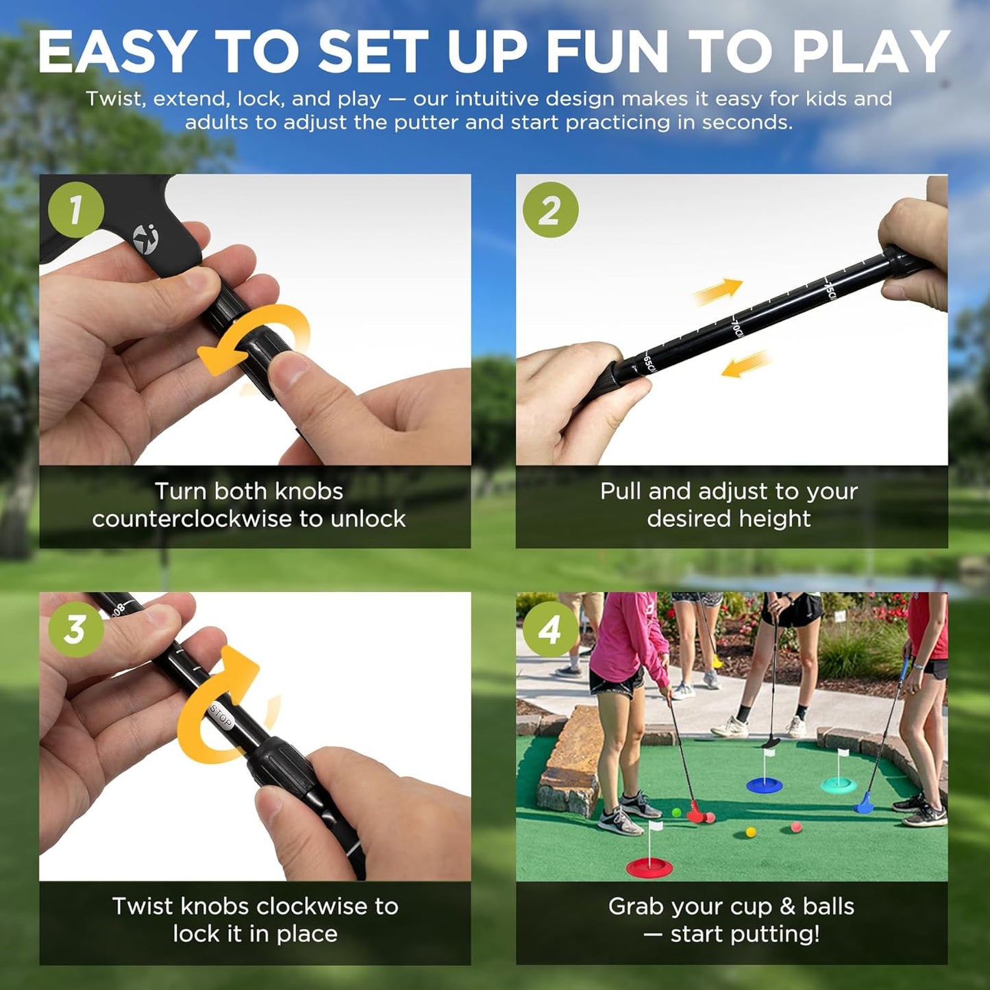 KINGTOP Adjustable Golf Putter – Retractable Shaft, Lightweight Travel Putter with Practice Balls & Putting Cup, Left & Right-Handed Design