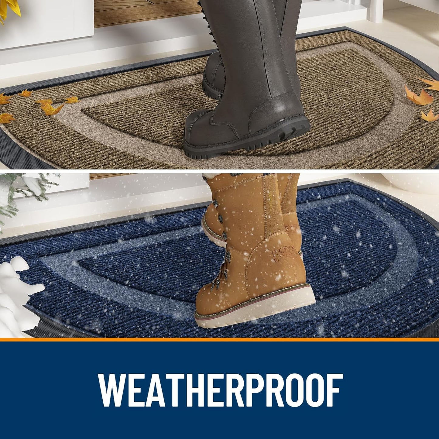 OLANLY Half Circle Door Mat Indoor Outdoor Entrance Welcome, Waterproof All-Season, All-Weather Doormat, Sturdy Natural Rubber, Low Profile, Easy Clean Patio Porch Entryway Mat, 36x24, Grey