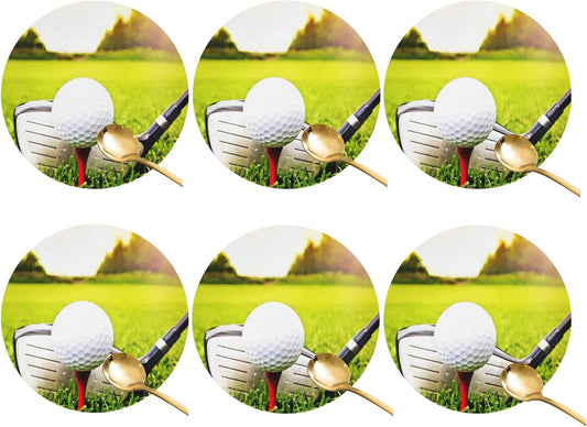 Coasters for Drinks Set of 6, Golf Ball Sports Drink Coasters for Coffee Table, Table Cup Mat Leather Desk Coaster for Drinks, Bar Coasters for Office Home Decor