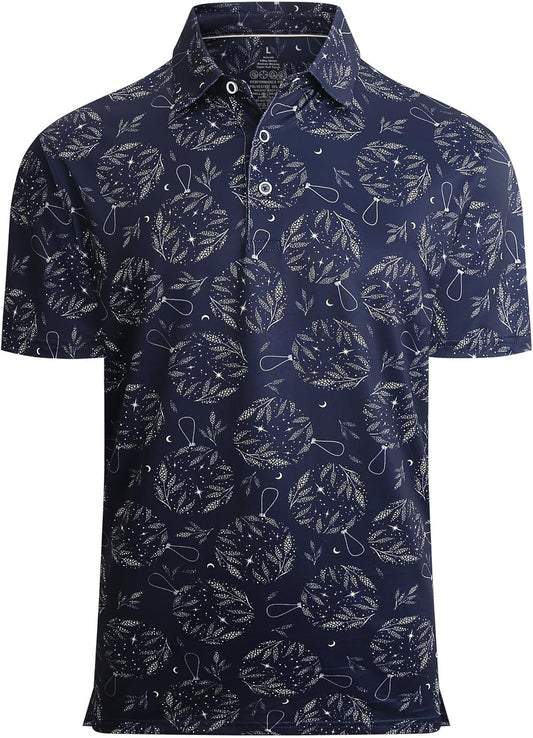 Alex Vando Mens Hawaiian Golf Shirt Moisture Wicking Digital Print Golf Shirts for Men