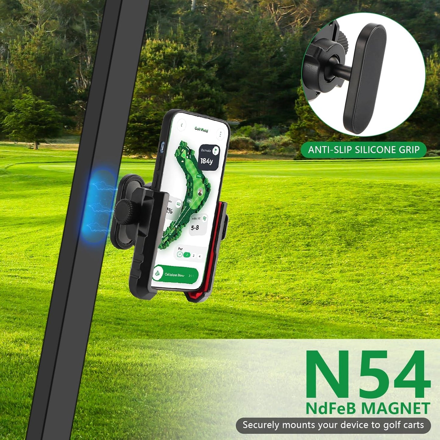 EagleFlight Magnetic Golf Cart Phone Holder - N54 Ultra Strong Magnet,Compatible with EZGO, Club Car & Yamaha Carts, 360° Adjustable, Fits iPhone 15 Pro Max/S24 Ultra, Golf Accessories Gifts for Men