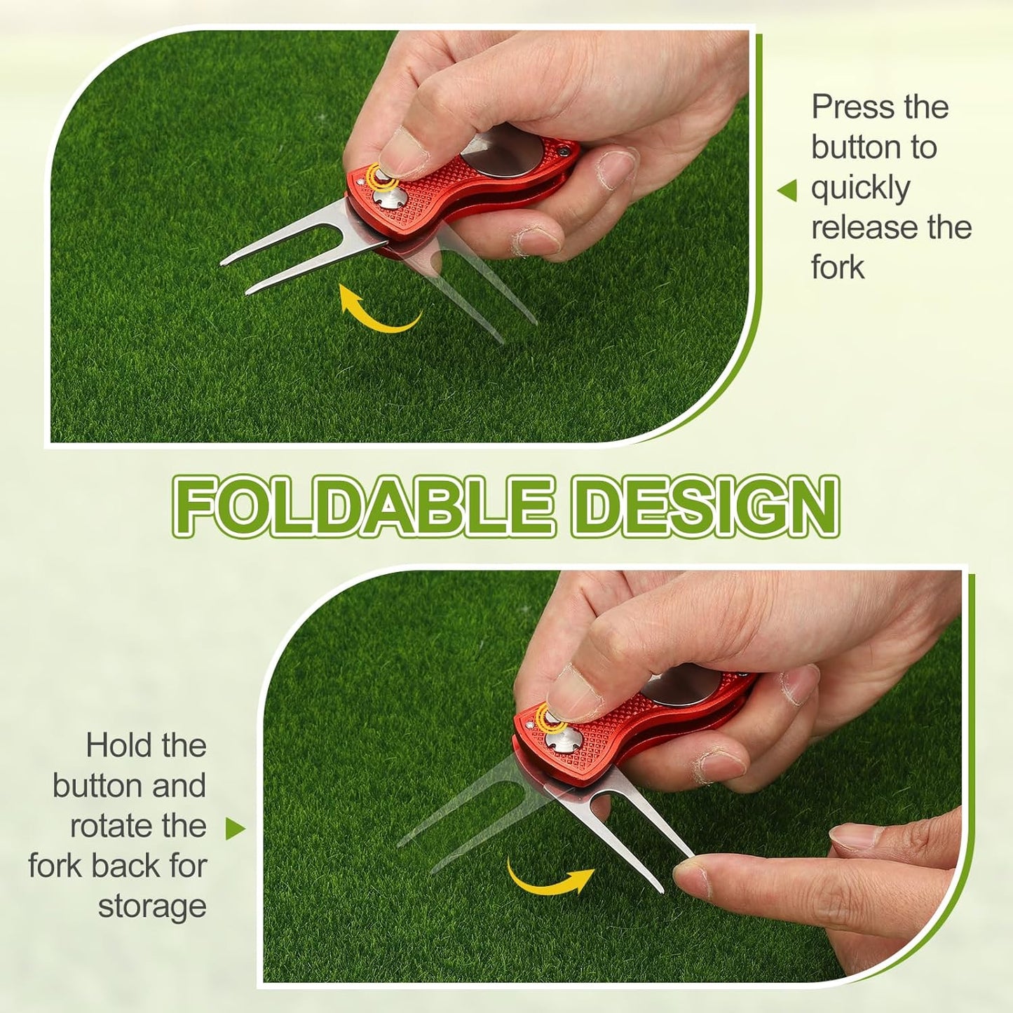 PATIKIL Golf Divot Repair Tool Foldable Metal Golf Green Divot Tool with Magnetic Ball Marker