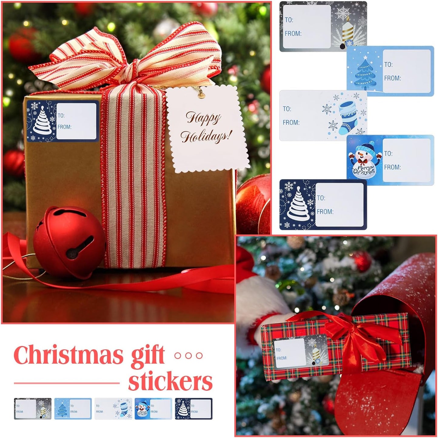 Outus 500 Pieces Christmas Tags Self Adhesive Gift Tags for Xmas Presents Christmas Name Labels Stickers for Wrapping Paper Festival Birthday Holiday Decor(Vivid Style,2.76 x 1.57 Inch)