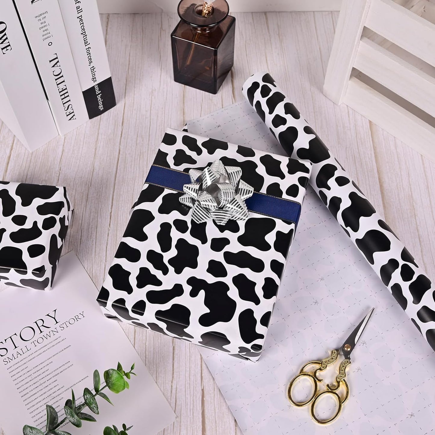 Vnaeem Cow Wrapping Paper Roll - Mini Roll - 17 Inch X 33 Feet - Cow Print Wrapping Paper for Birthday, Baby Shower,Christmas, Holiday, New Year, Party, Celebration
