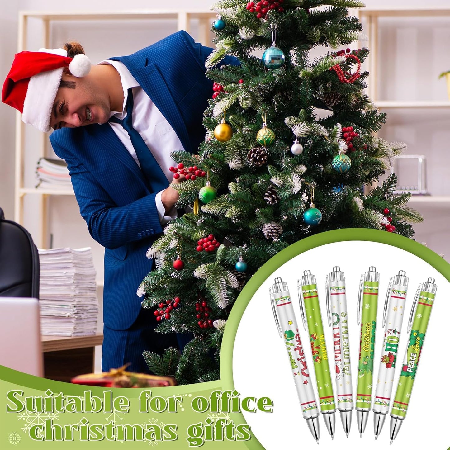 48 Christmas Green Master Pens Bulk Christmas Funny Ballpoint Pen Christmas Party Favors Black Ink Retractable Cute Cartoon Pen Christmas Accessories For School Office Supplies Gifts Rewards