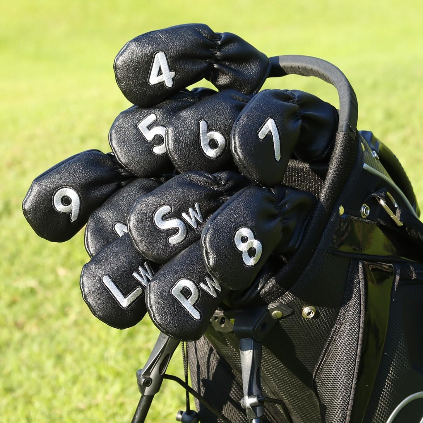 10 Pcs Iron Covers for Golf Clubs, Premium PU Leather Golf Iron Covers with Embroidered Big Numbers, Fits Most Iron Clubs and Hybrid Irons, Easy On and Off