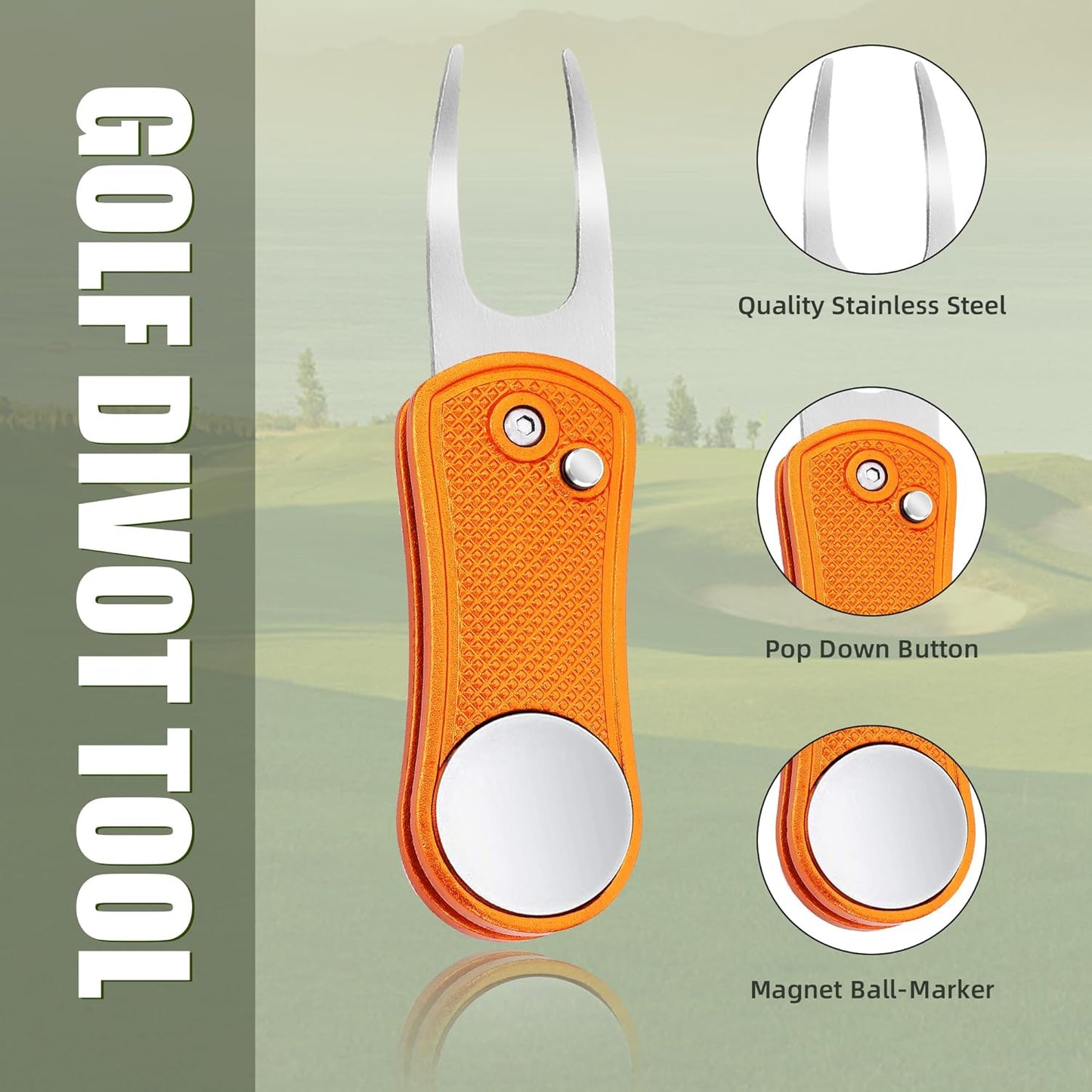 Mile High Life Golf Divot Repair Tool, All Metal Foldable Divot Tool with Pop-up Button & Magnetic Ball Marker