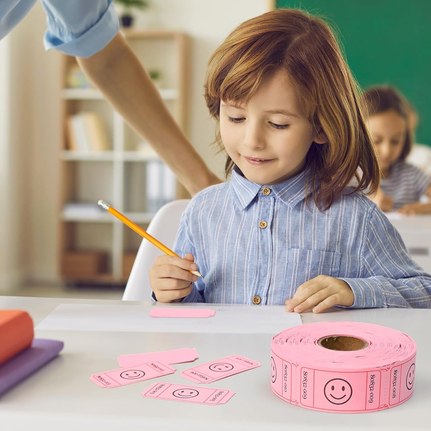 L LIKED 500 Raffle Tickets, Smile, Pink (6 Color Selection), Raffle Ticket Single Roll,Ticket for Events,Carnivals, Entry, Class Reward, Prizes