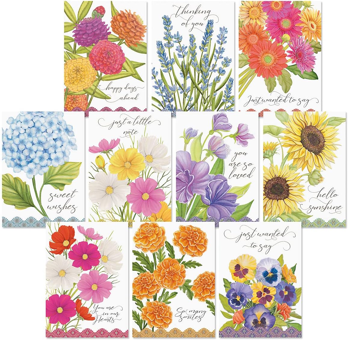 Current Sweet Wishes Thinking of You Friendship Greeting Card Set - Value Pack of 20 Cards With White Envelopes for Friends & Family, 10 Designs, Large 5" x 7" Assortment