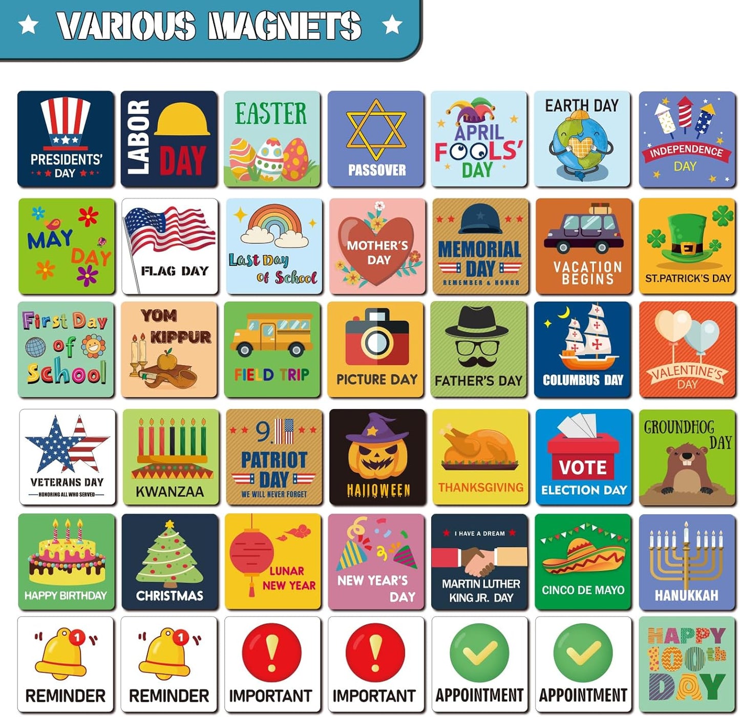 42Pcs Holiday Magnets for Magnetic Calendar, Holiday Refrigerator Magnets for Calendar Whiteboard, Dry Erase Boards, Calendar Magnets Accessories for Home Classroom Office