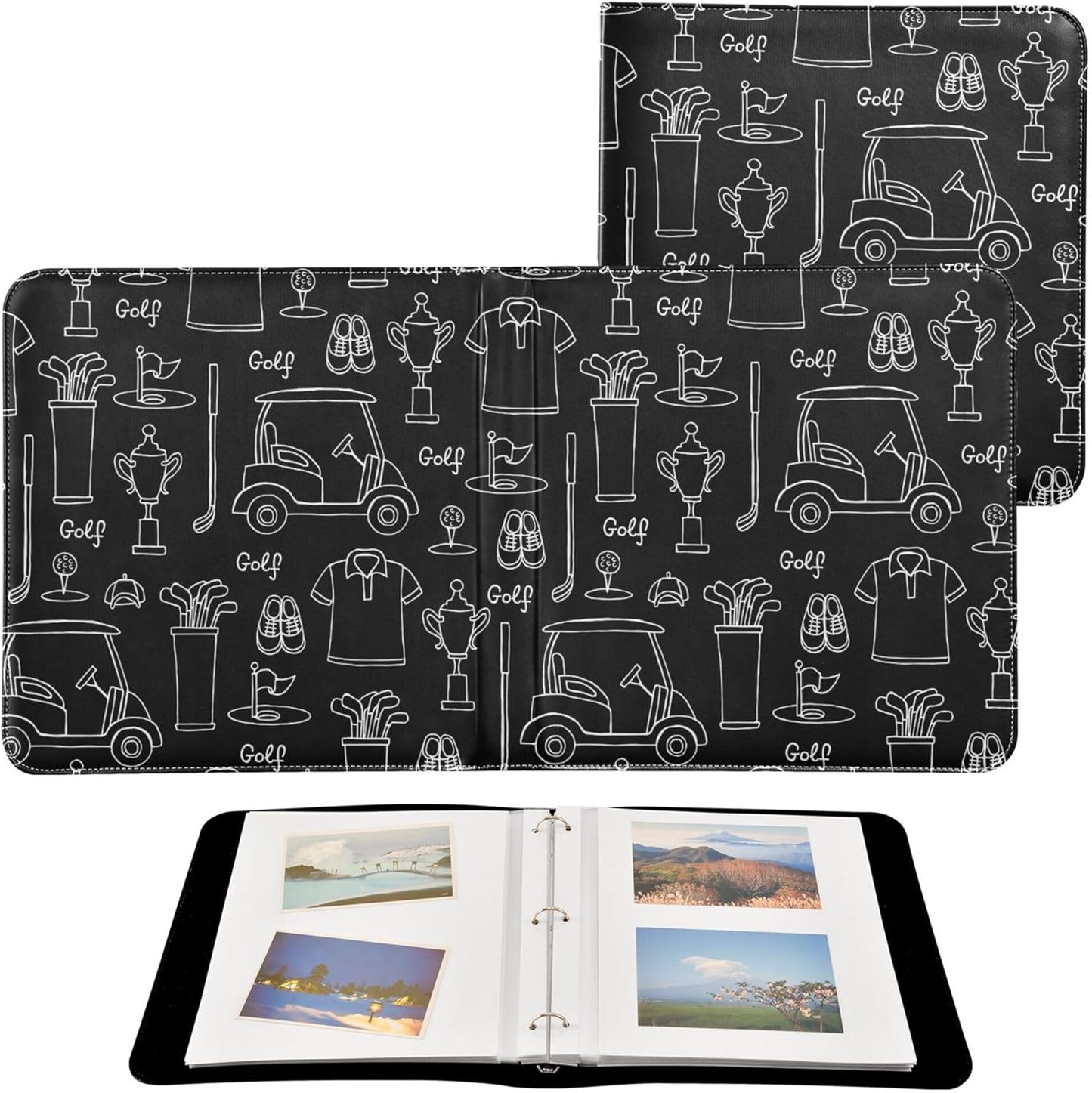 Fisyme Golf Black Photo Album Self Adhesive DIY Scrapbook Album for 2x3 4x6 5x7 6x8 Pictures 20 Pages Memory Book for Family Wedding