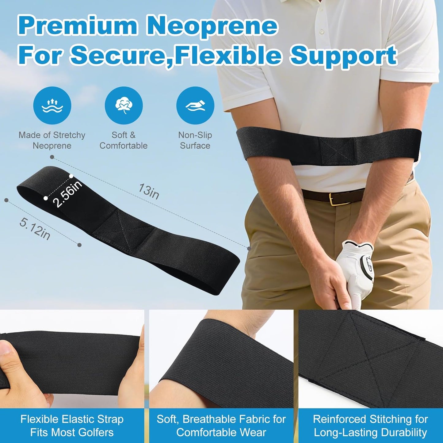 Golf Grip Trainer with Swing Band, Lightweight Ergonomic Training Aid for Grip Strength & Swing Technique, Build Muscle Memory for Beginners to Advanced Golfers (Indoor/Outdoor)