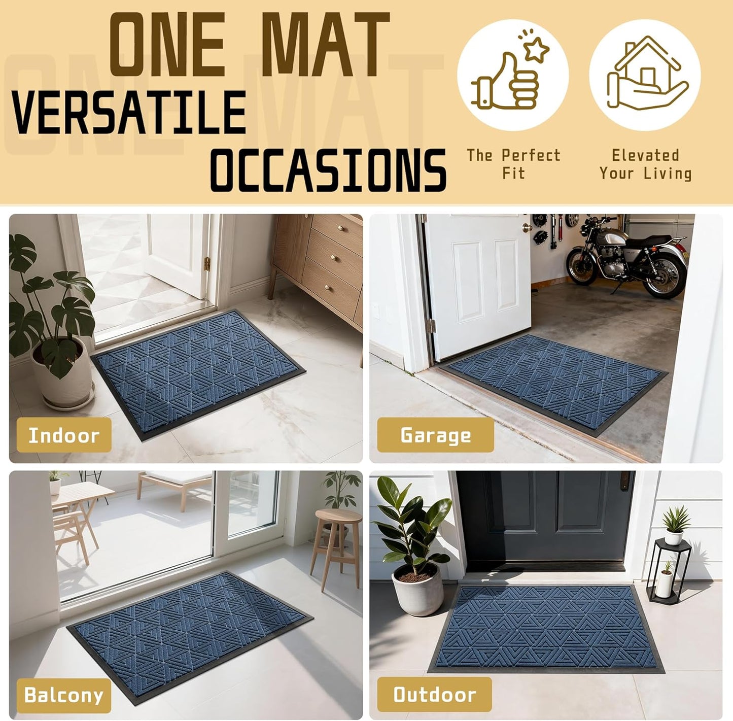 Yimobra Large Door Mat 47x24, All-Weather Waterproof Non-Slip Welcome Matt Outdoor, Heavy Duty Non Slip Doormat for Entryway for Patio and Garage Indoor, Easy Clean, Blue